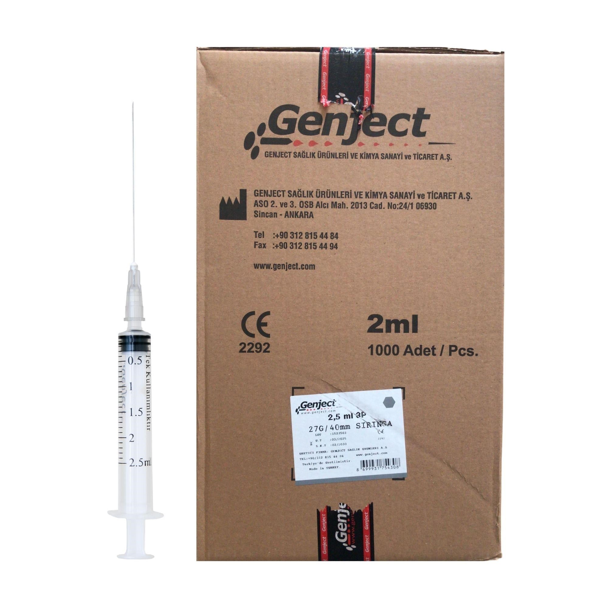 GENJECT - 2.5 ML 40MM KISA DENTAL ENJEKTÖR - 1000 ADET