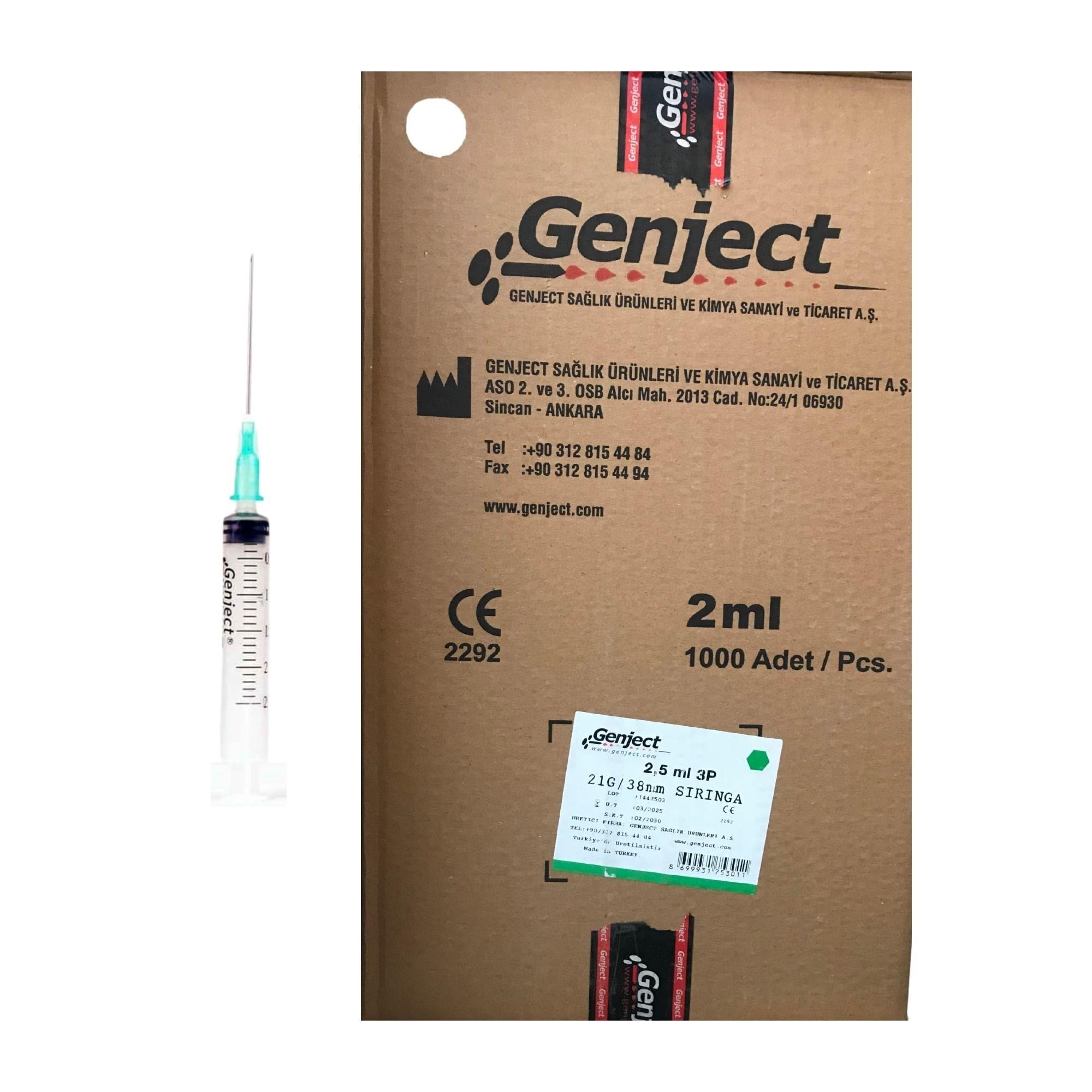 GENJECT - 2 ML 3PARÇA 21G 0.80X38MM ENJEKTÖR - 1000 ADET
