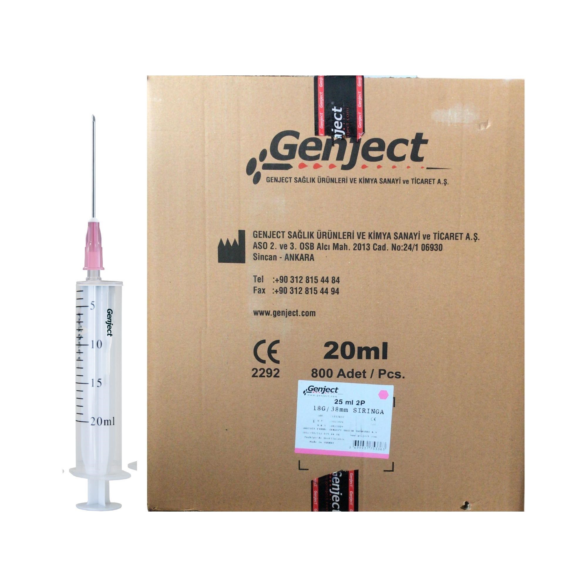 GENJECT - 20 ML 2PARÇA PEMBE İĞNELİ ENJEKTÖR VETERİNER - 800 ADET