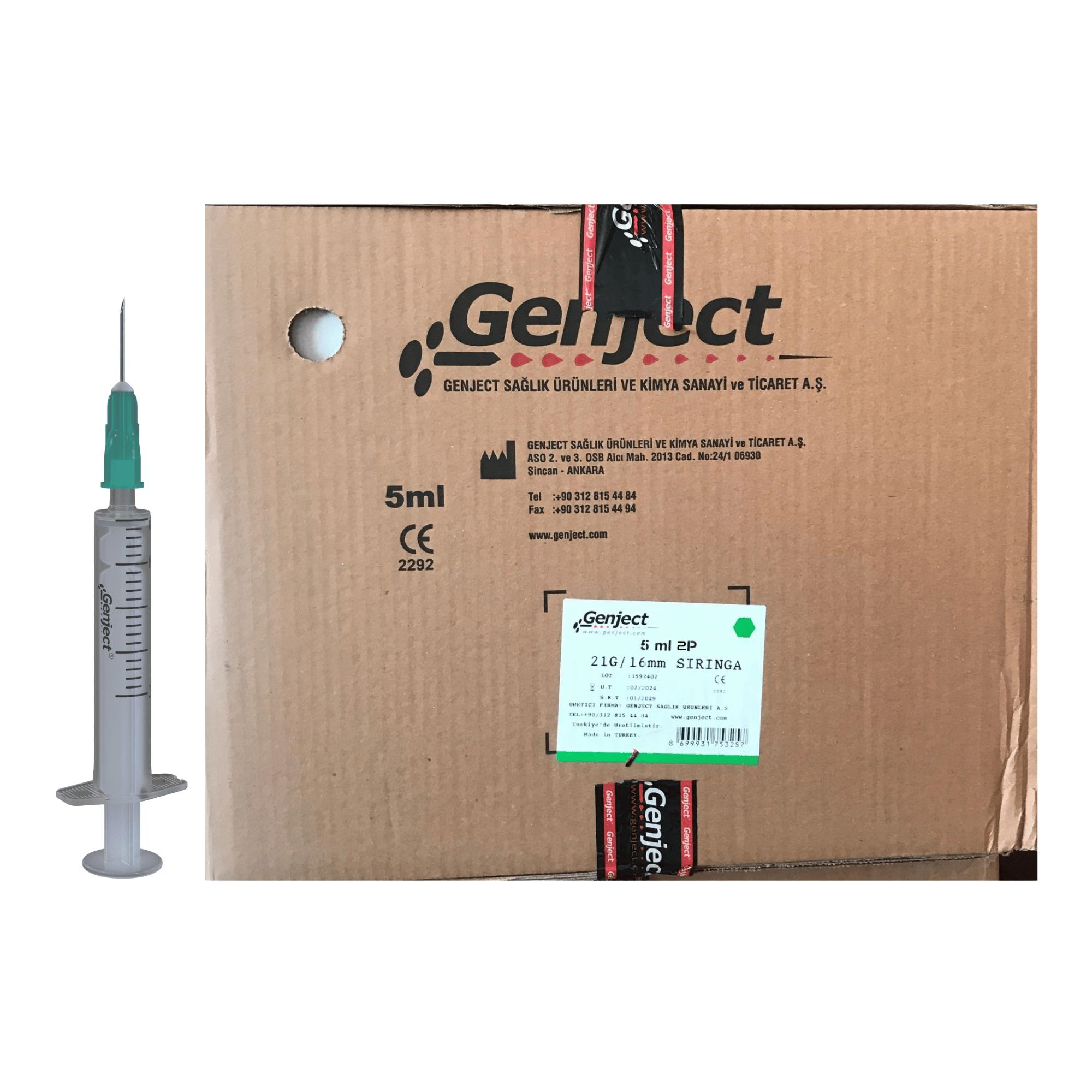 GENJECT - 5 ML 2PARÇA YEŞİL KISA İĞNELİ ENJEKTÖR VETERİNER - 1000 ADET