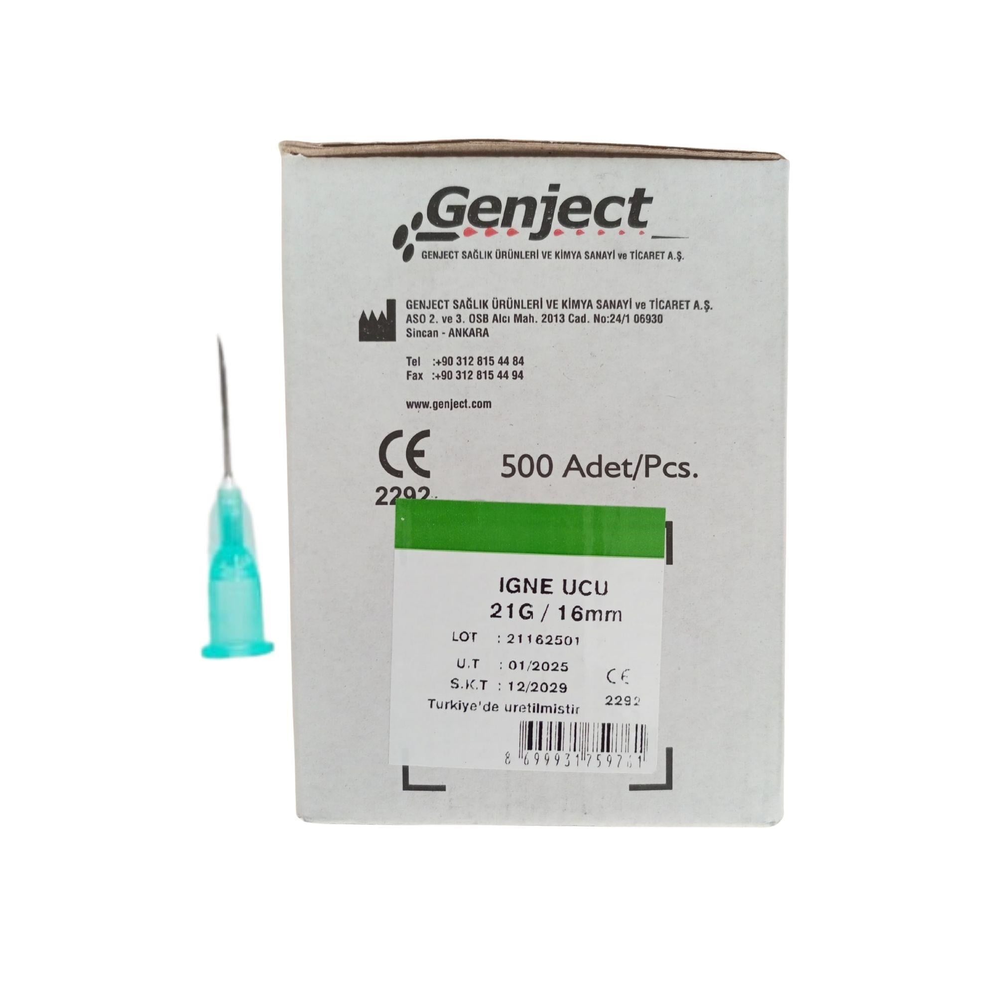 GENJECT - ENJEKTÖR İĞNE UCU 16MM VETERİNER YEŞİL KISA 21G - 500 ADET