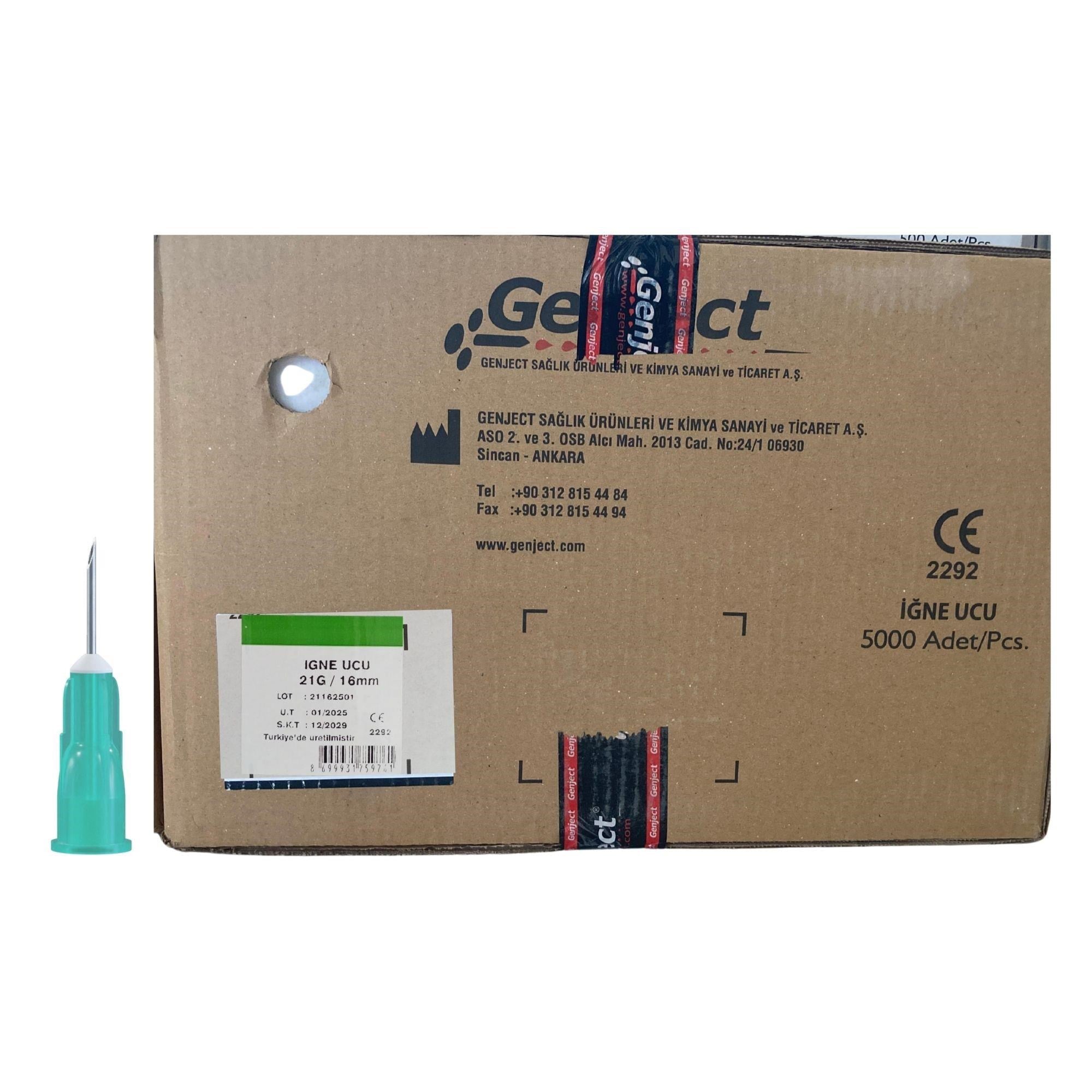 GENJECT - ENJEKTÖR İĞNE UCU 16MM VETERİNER YEŞİL KISA 21G - 5000 ADET
