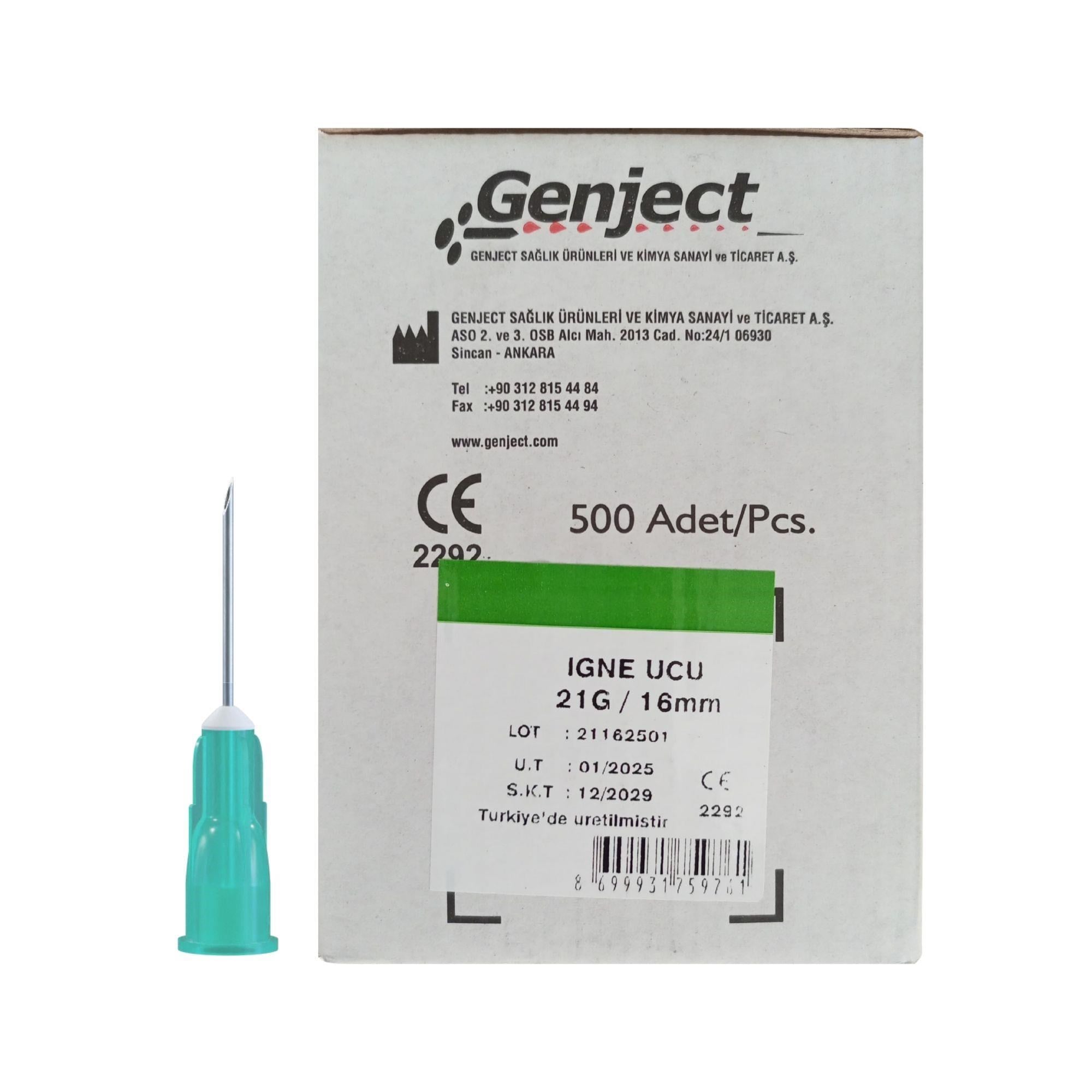 GENJECT - ENJEKTÖR İĞNE UCU 16MM VETERİNER YEŞİL KISA 21G - 500 ADET