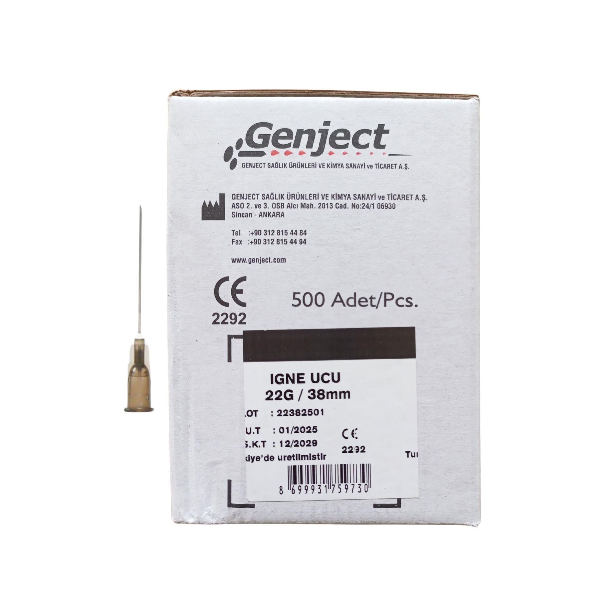 GENJECT - ENJEKTÖR İĞNE UCU 38MM SİYAH 22G - 500 ADET
