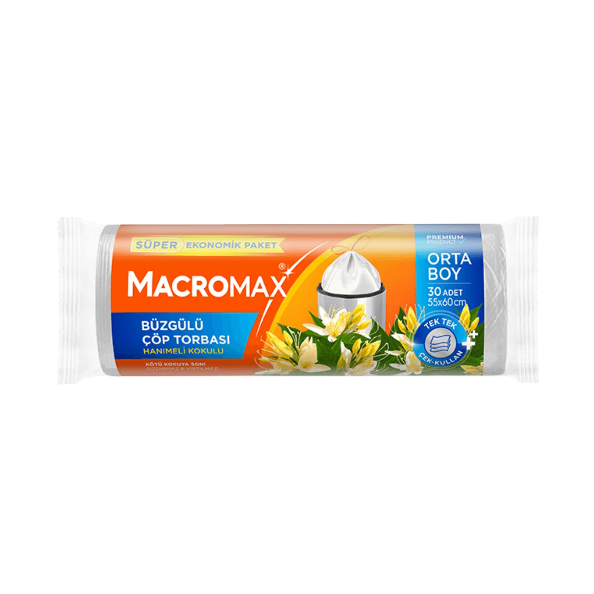 MACROMAX - ÇÖP TORBASI BÜZGÜLÜ HANIMELİ KOKULU ORTA BOY 55X60 30 YAPRAK 1 RULO