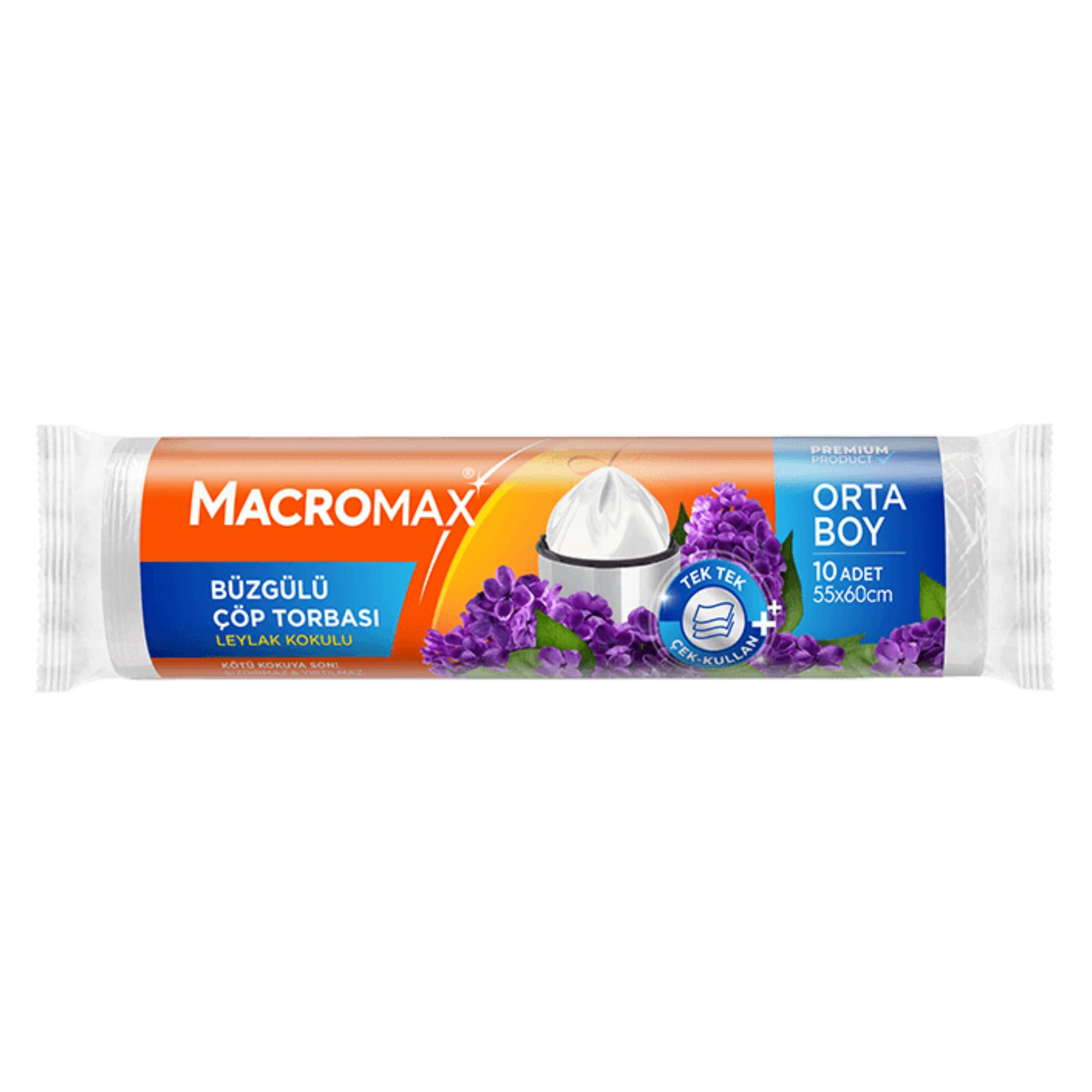 MACROMAX - ÇÖP TORBASI BÜZGÜLÜ YASEMİN KOKULU ORTA BOY 55X60 10 YAPRAK 1 RULO