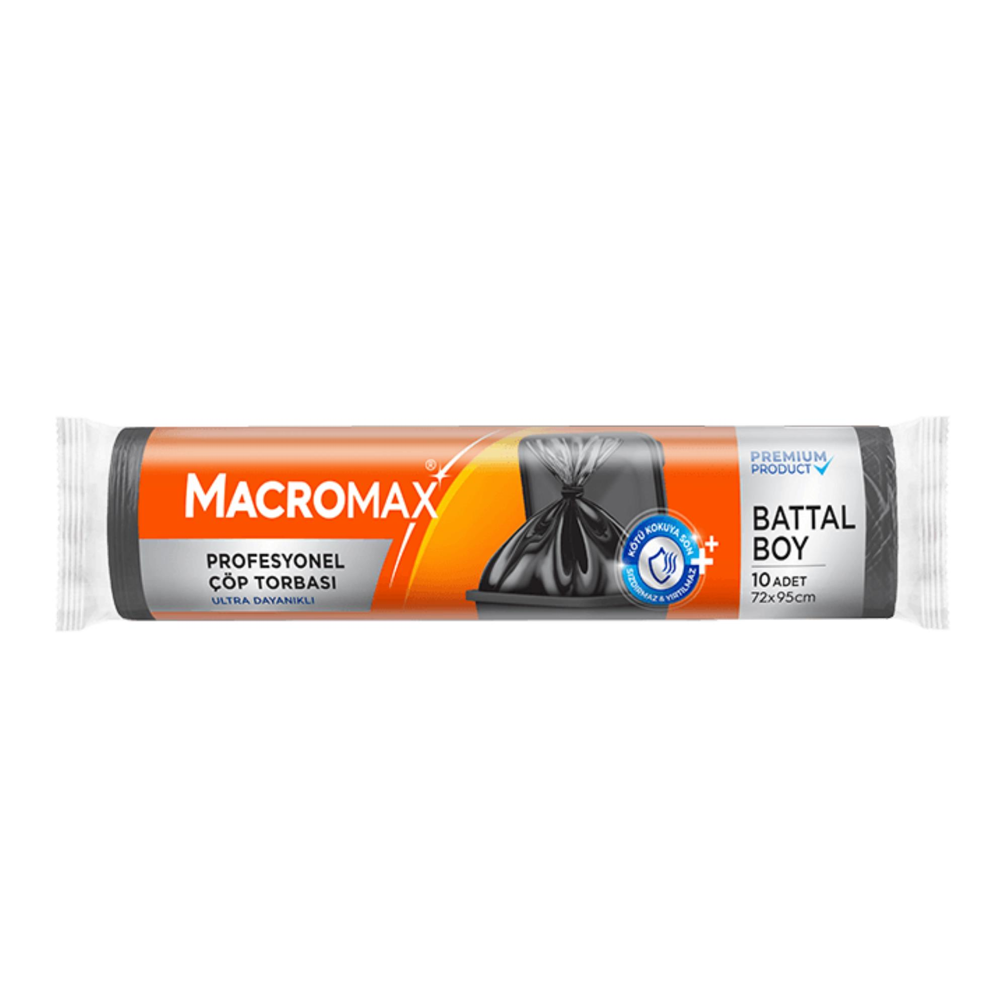 MACROMAX - ÇÖP TORBASI PROFESYONEL BATTAL BOY 72X95 SİYAH 10 ADETLİ 1 RULO