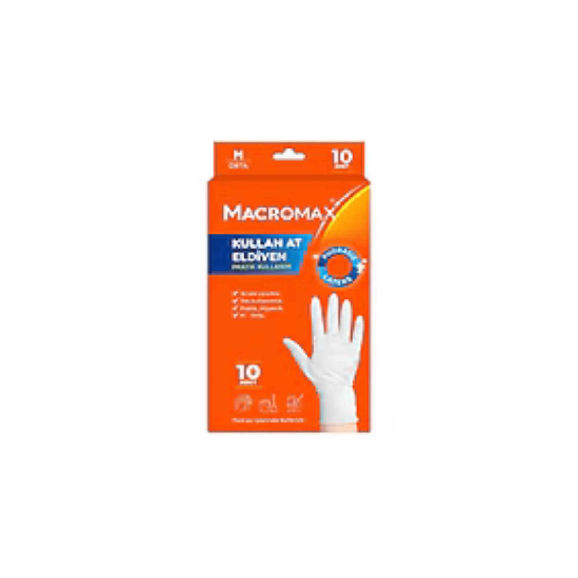 MACROMAX - TEMİZLİK ELDİVENİ PUDRASIZ LATEKS KULLAN AT 10 ADETLİ 1 PAKET MEDİUM