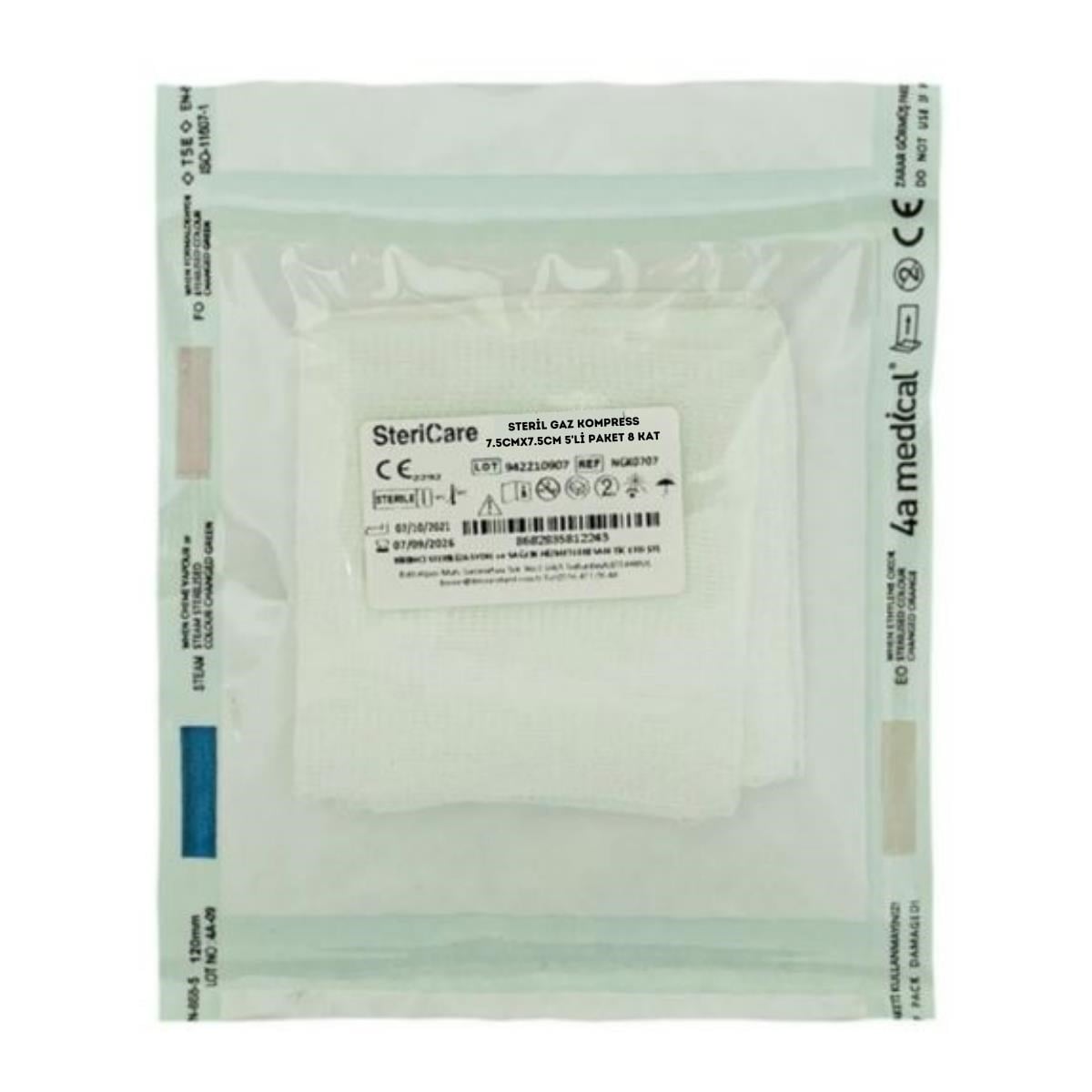 STERİCARE - STERİL SPANÇ 7.5CM X 7.5CM 8 KAT 5Lİ PAKET