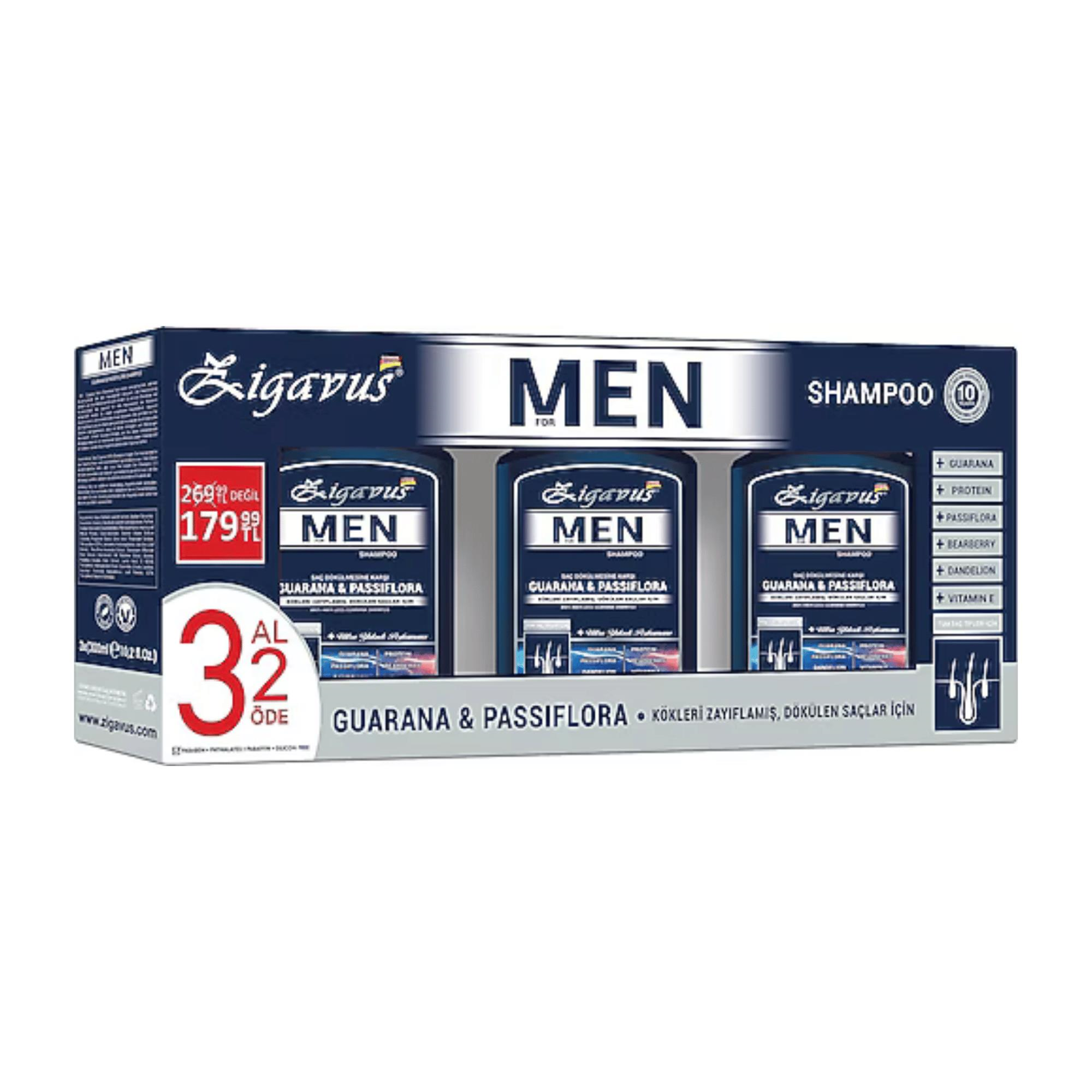 ZİGAVUS - ŞAMPUAN ŞAÇ DÖKÜLMESİNE KARŞI MEN KOFRE 300ML 3AL 2ÖDE
