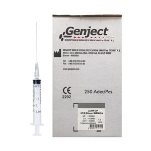 GENJECT - 2.5 ML 3P 27G 50MM UZUN DENTAL ENJEKTÖR - 250 ADET