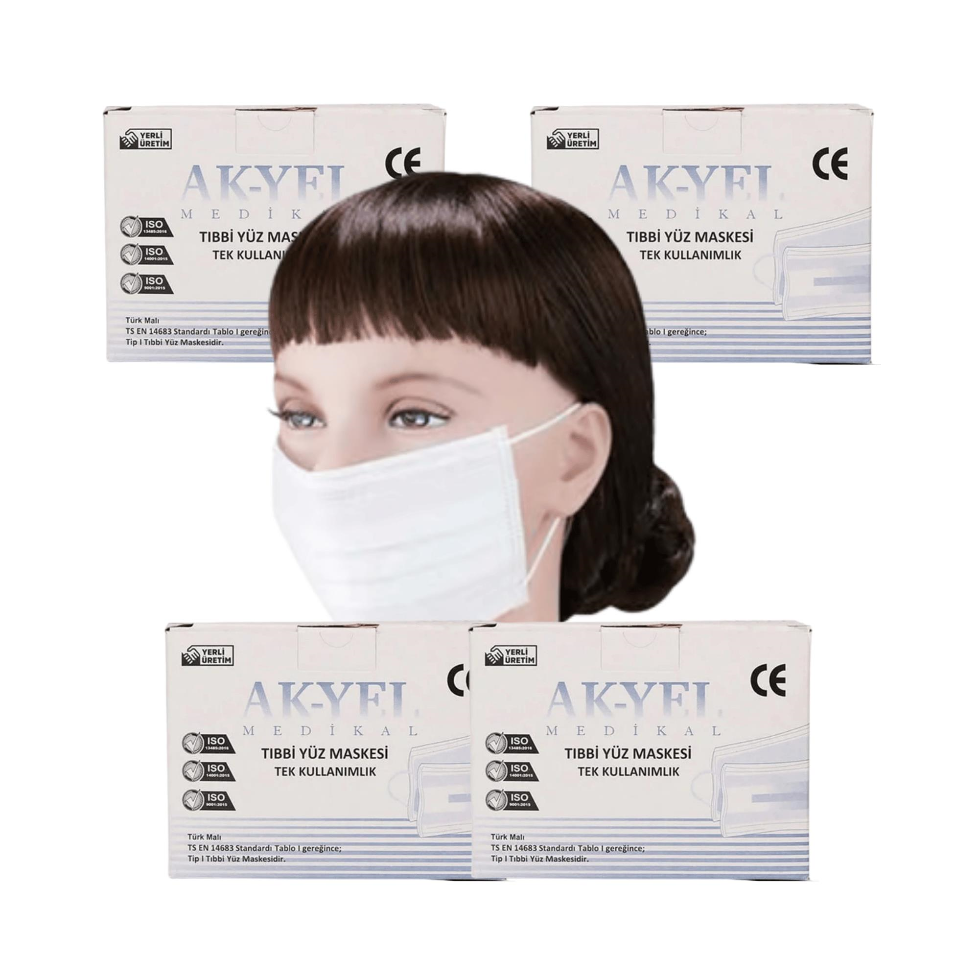 AKYEL - MASKE İNCE LASTİKLİ MELTBLOWN BEYAZ 100 ADET - 4 PAKET
