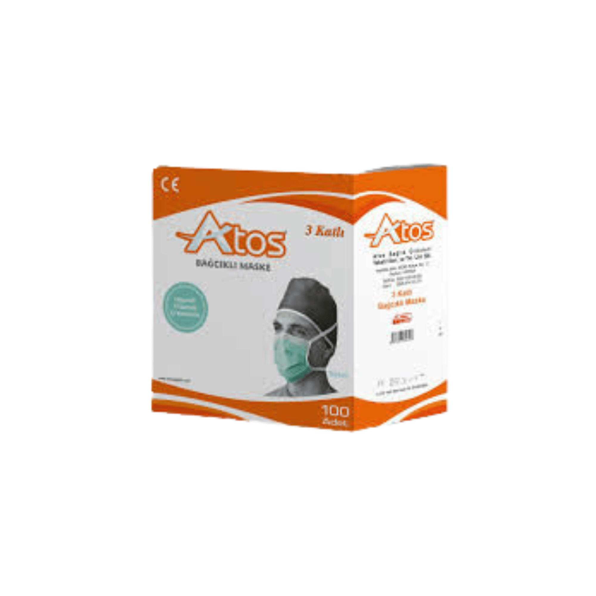 ATOS - BAĞCIKLI MASKE YEŞİL 100 ADET - 1 PAKET