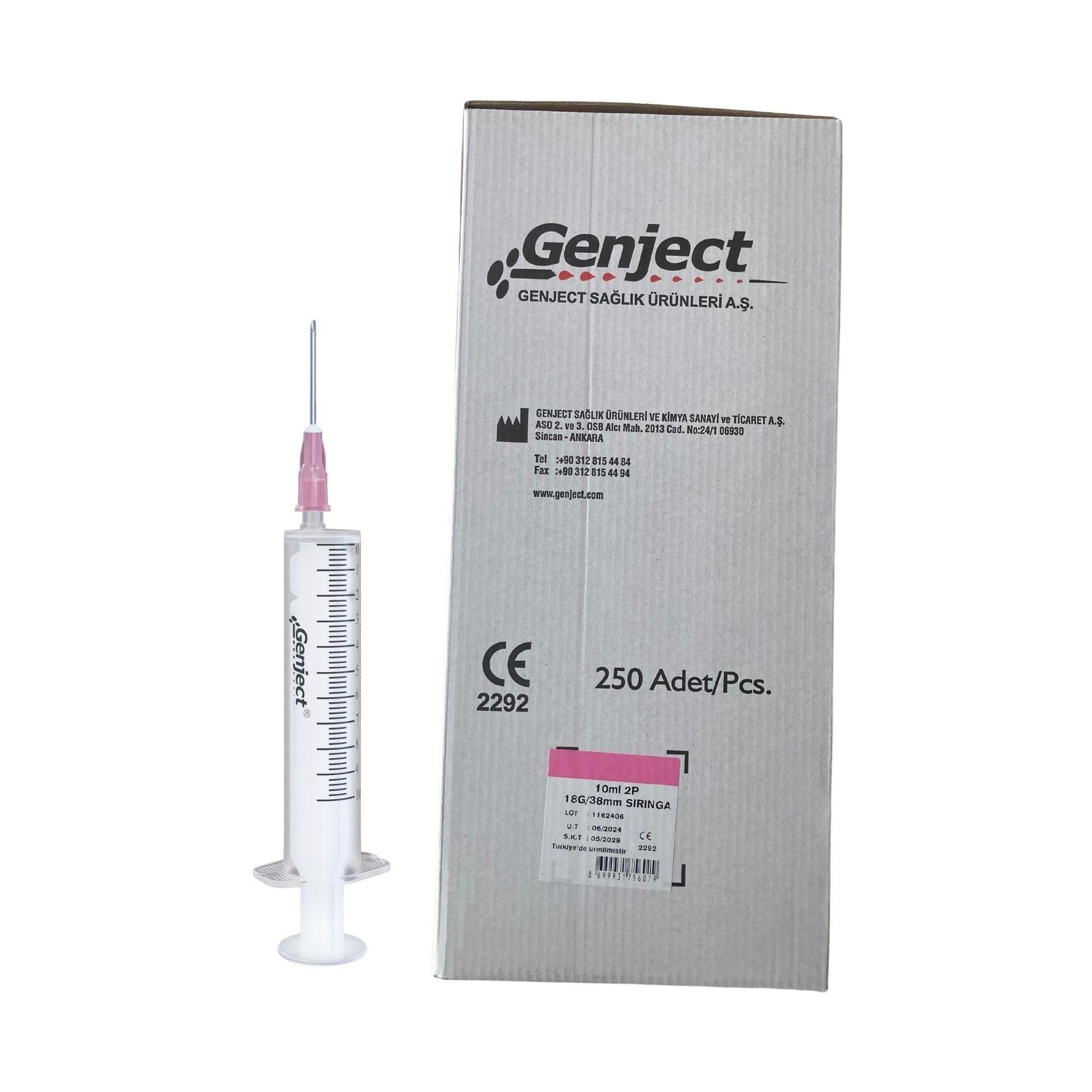GENJECT - 10 ML 2PARÇA PEMBE İĞNELİ ENJEKTÖR VETERİNER - 250 ADET