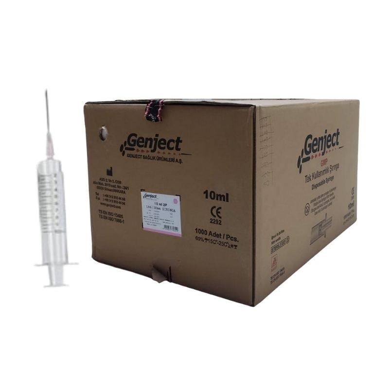 GENJECT - 10 ML 2PARÇA PEMBE İĞNELİ ENJEKTÖR VETERİNER - 1000 ADET