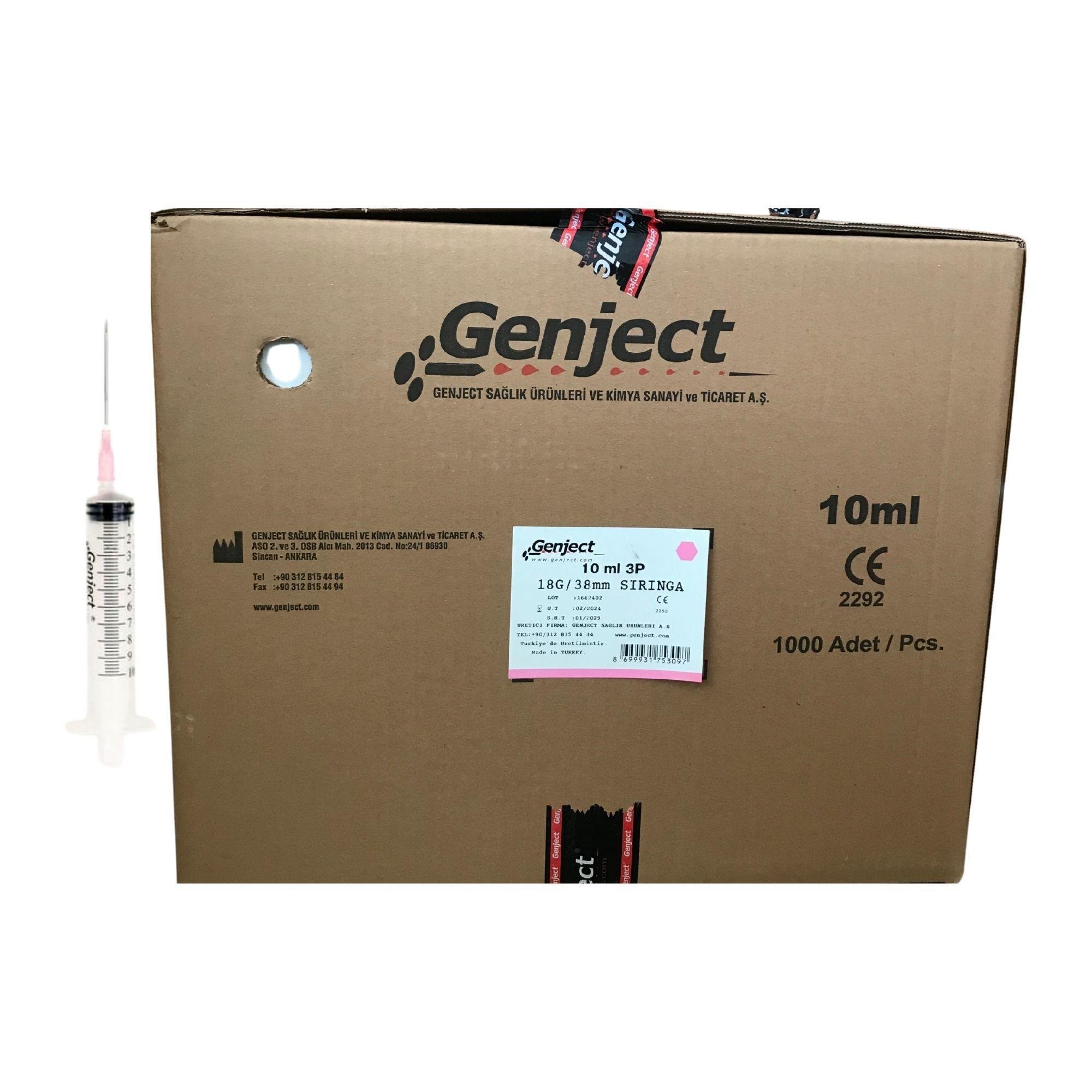 GENJECT - 10ML 3PARÇA PEMBE İĞNELİ ENJEKTÖR - 1000 ADET