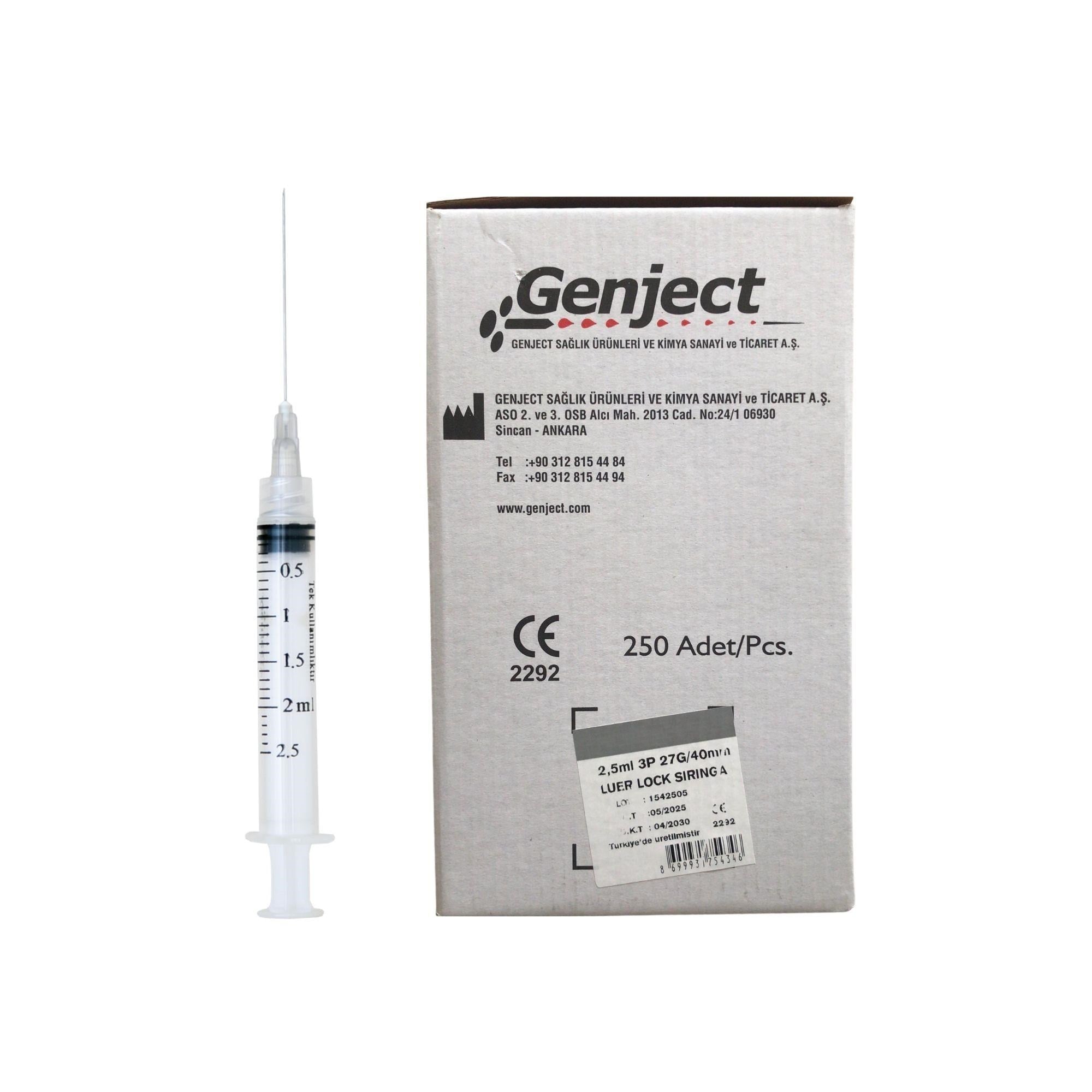 GENJECT - 2.5 ML 40MM KISA LUER LOCK DENTAL ENJEKTÖR - 250 ADET