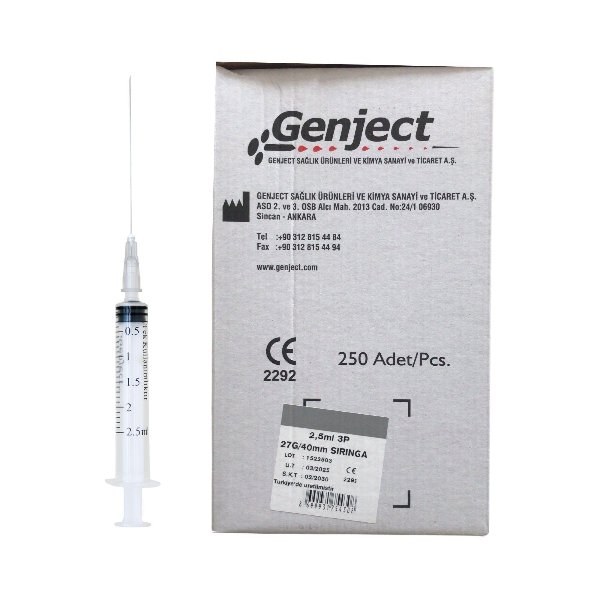 GENJECT - 2.5 ML 40MM KISA DENTAL ENJEKTÖR - 250 ADET