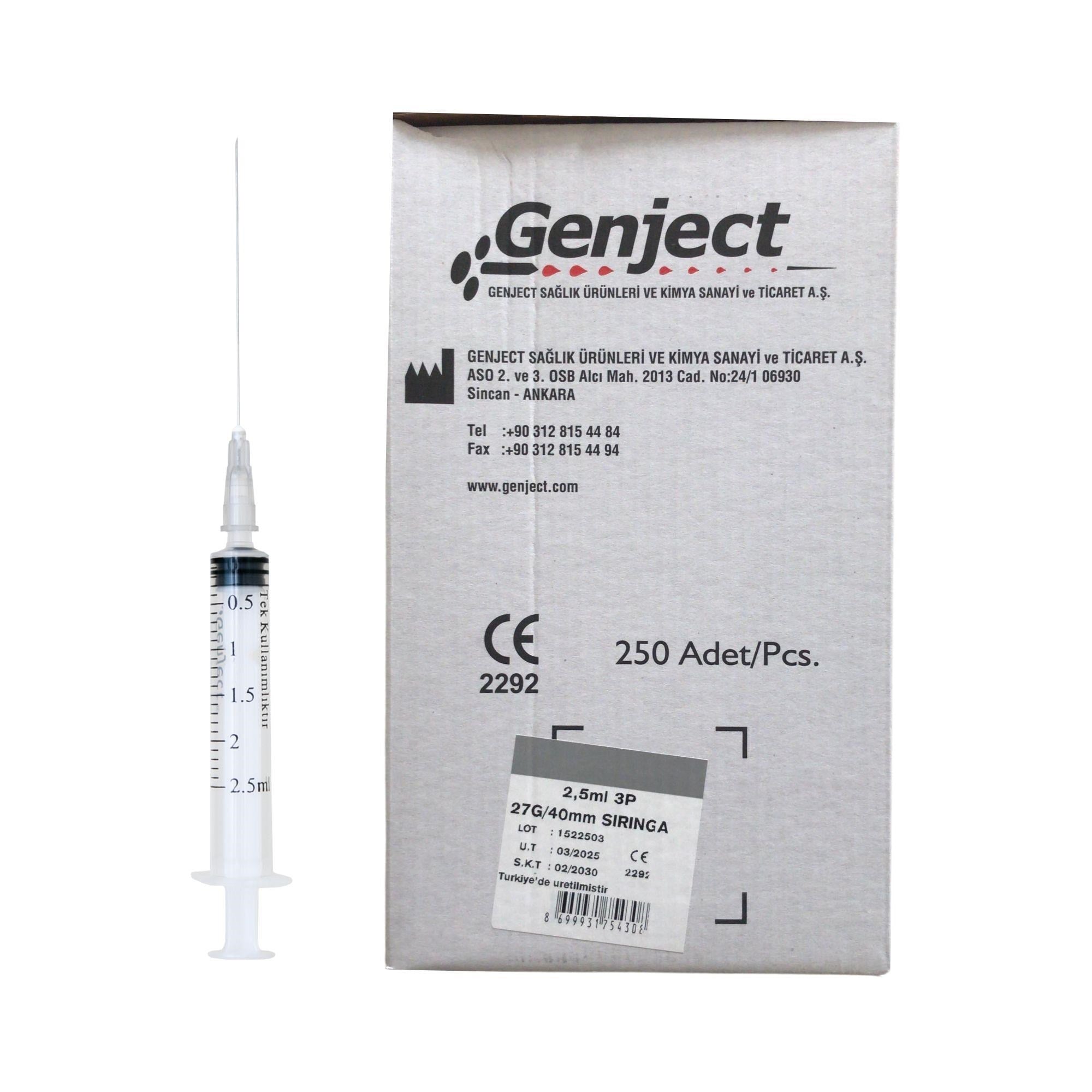 GENJECT - 2.5 ML 40MM KISA DENTAL ENJEKTÖR - 250 ADET