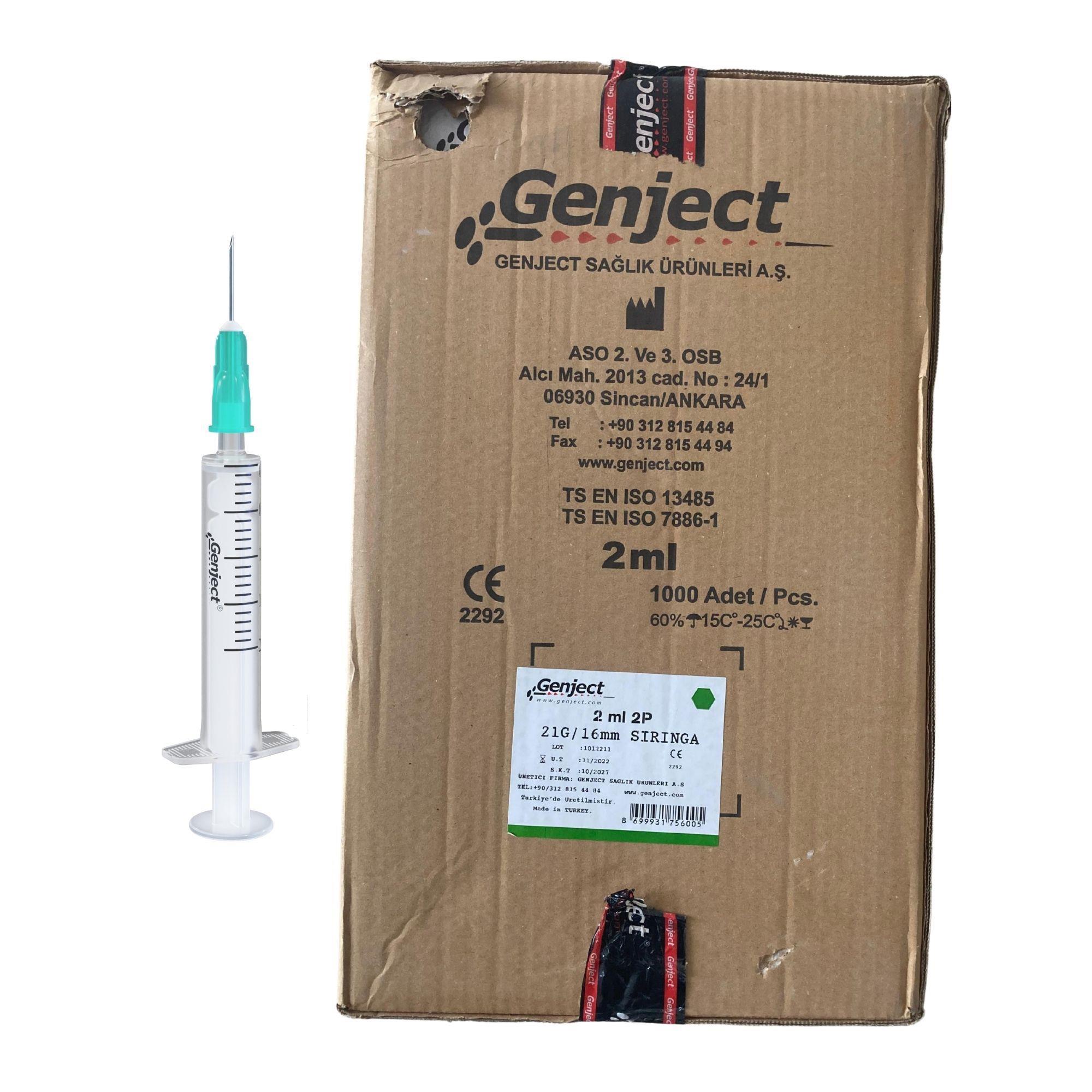 GENJECT - 2 ML 2PARÇA YEŞİL KISA İĞNELİ 16MM VETERİNER ENJEKTÖRÜ - 1000 ADET