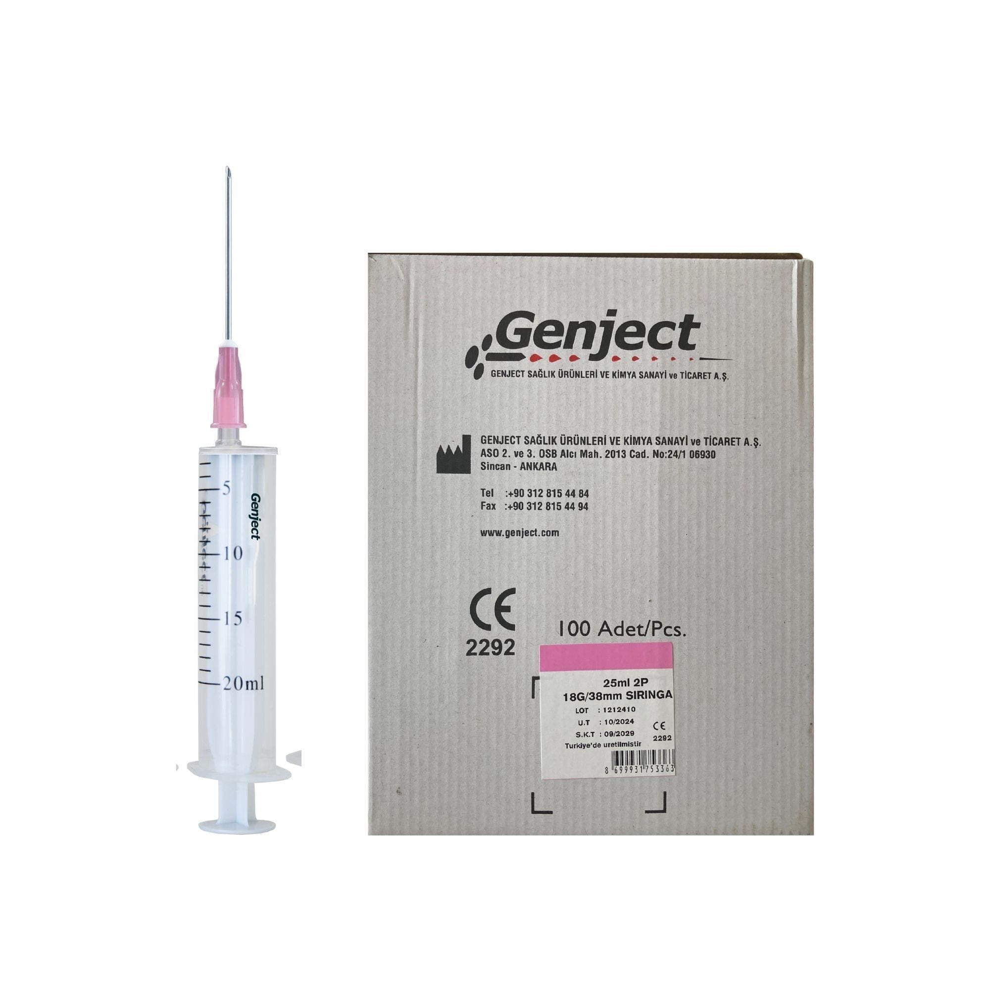 GENJECT - 20 ML 2PARÇA PEMBE İĞNELİ ENJEKTÖR VETERİNER - 100 ADET