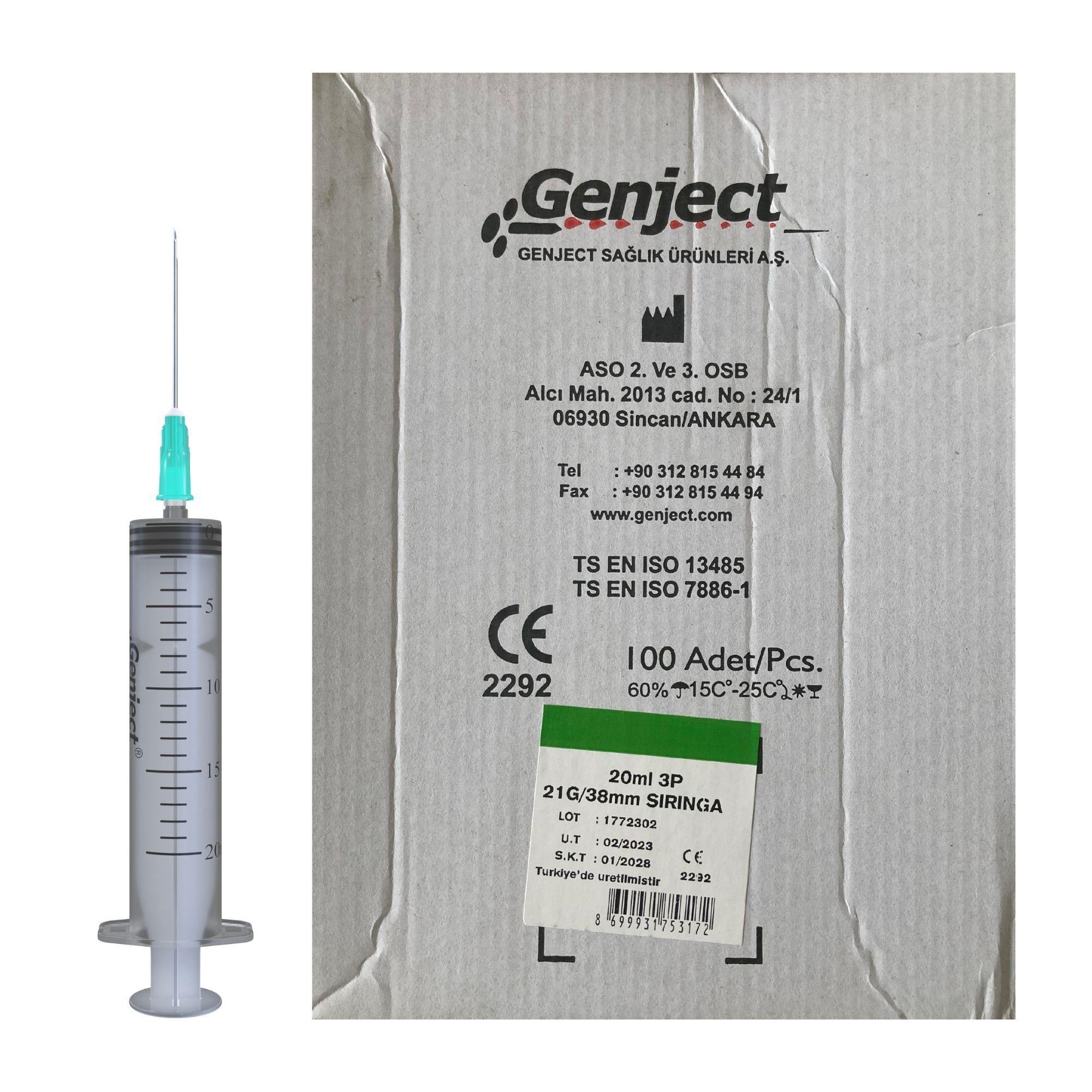 GENJECT - 20 ML 3PARÇA 21G 0.80X38MM ENJEKTÖR - 100 ADET