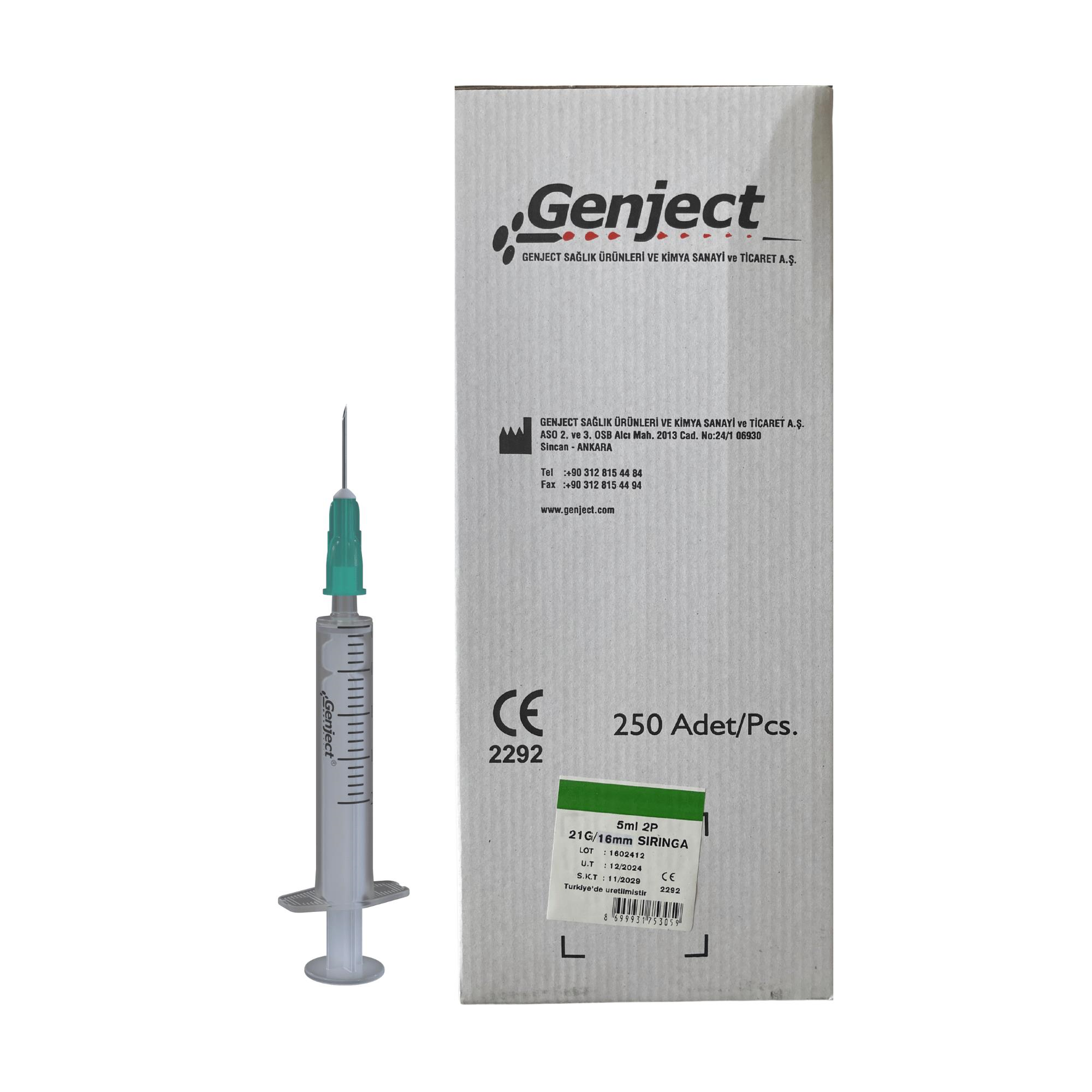 GENJECT - 5 ML 2PARÇA YEŞİL KISA İĞNELİ ENJEKTÖR VETERİNER - 250 ADET