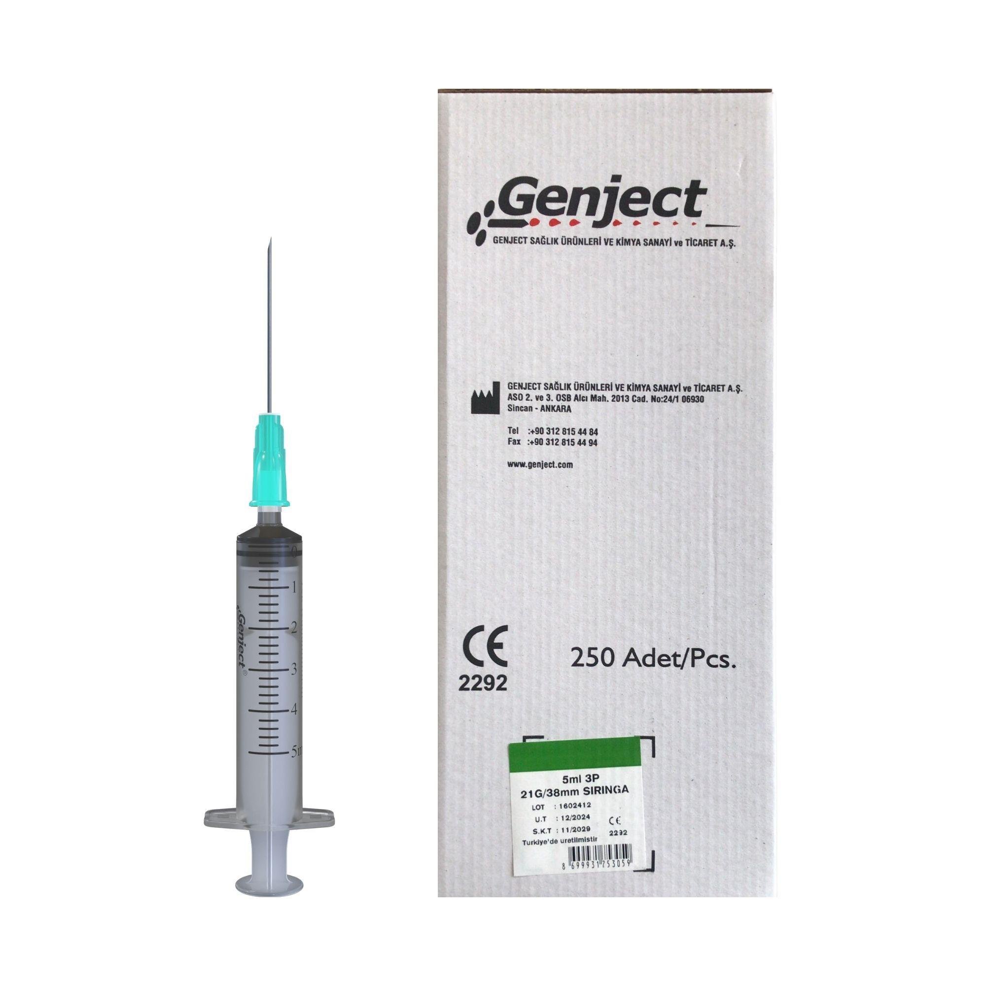 GENJECT - 5 ML 3PARÇA 21G 0.80X38MM ENJEKTÖR - 250 ADET