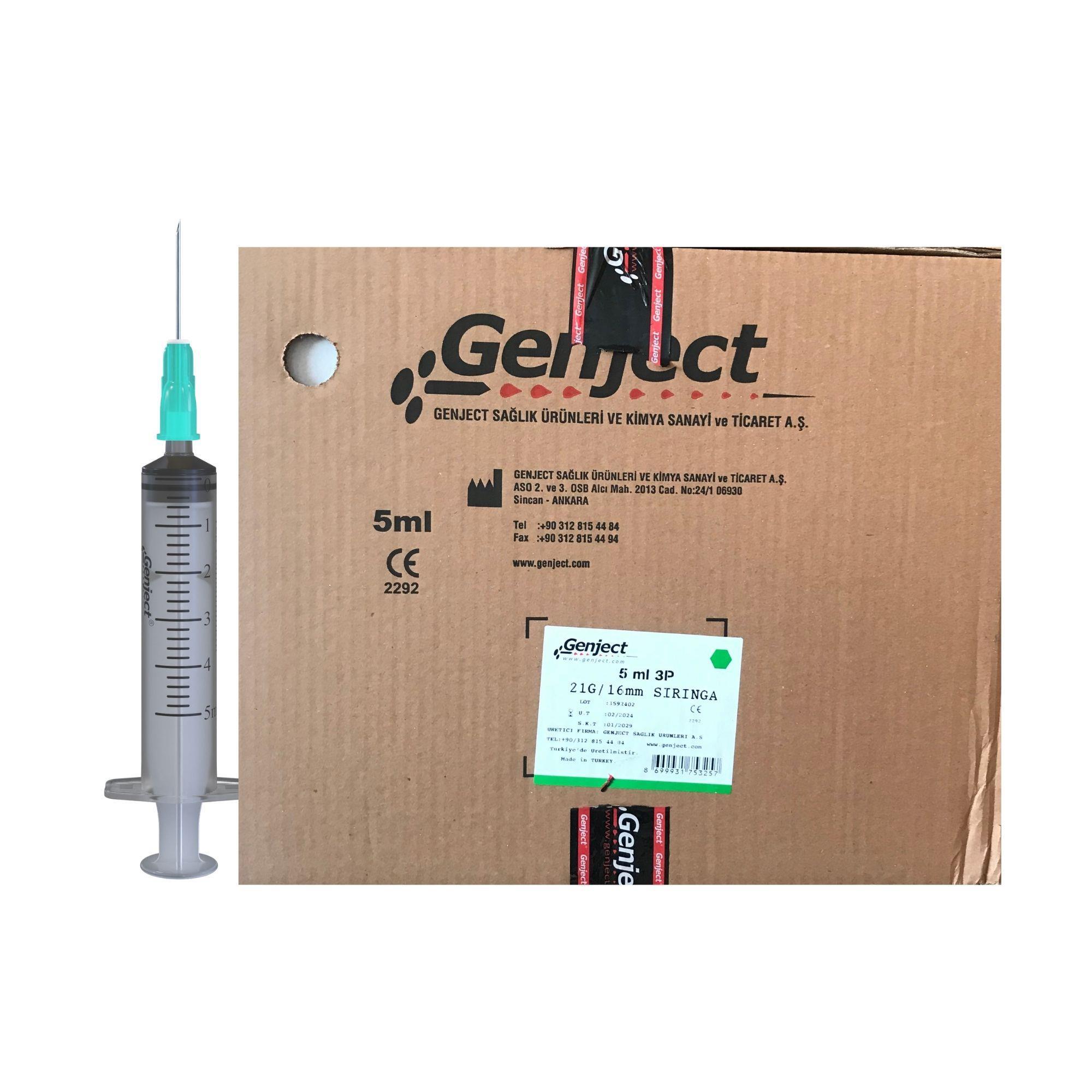 GENJECT - 5ML 3PARÇA YEŞİL KISA İĞNELİ ENJEKTÖR - 1000 ADET