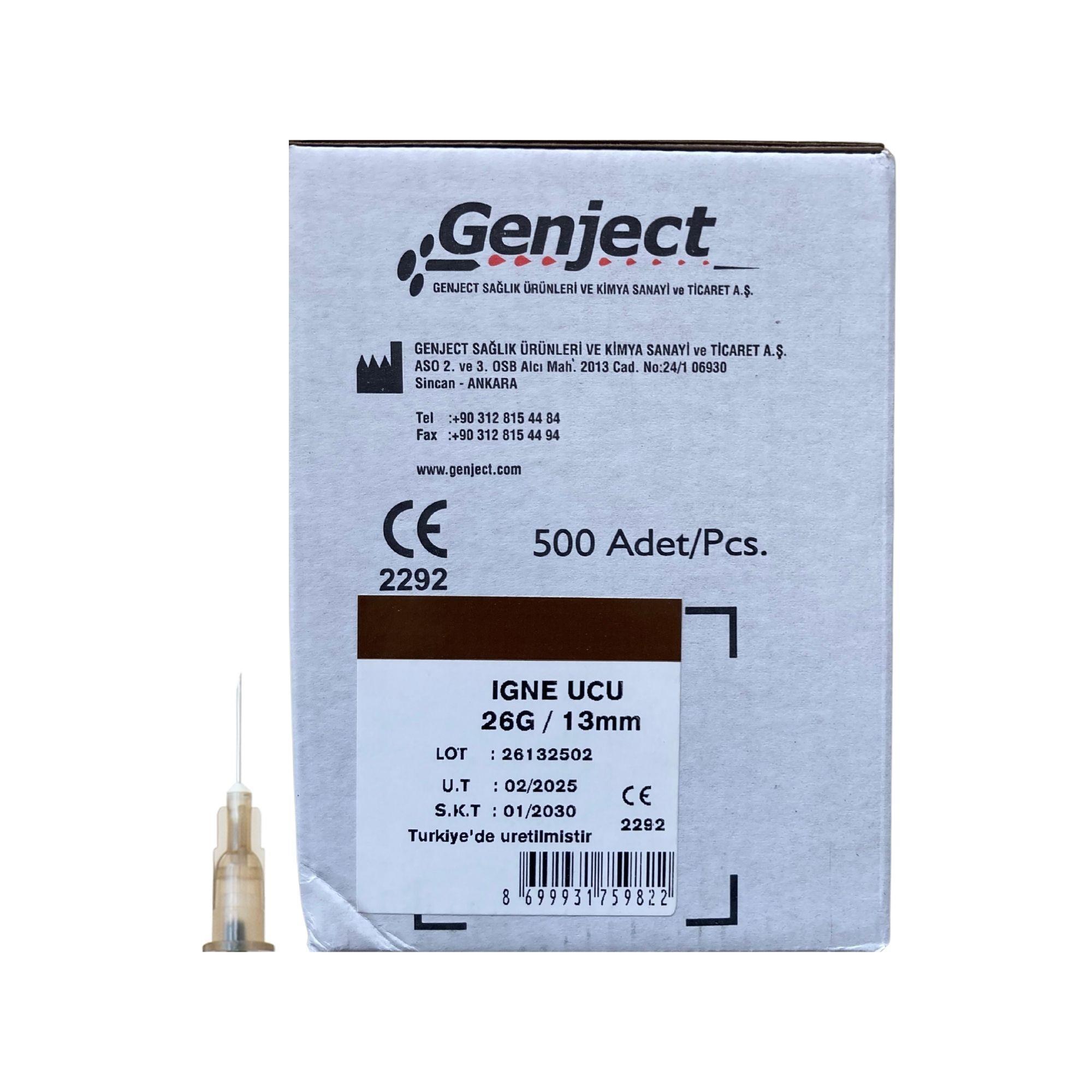 GENJECT - ENJEKTÖR İĞNE UCU 13MM KAHVERENGİ 26G - 500 ADET