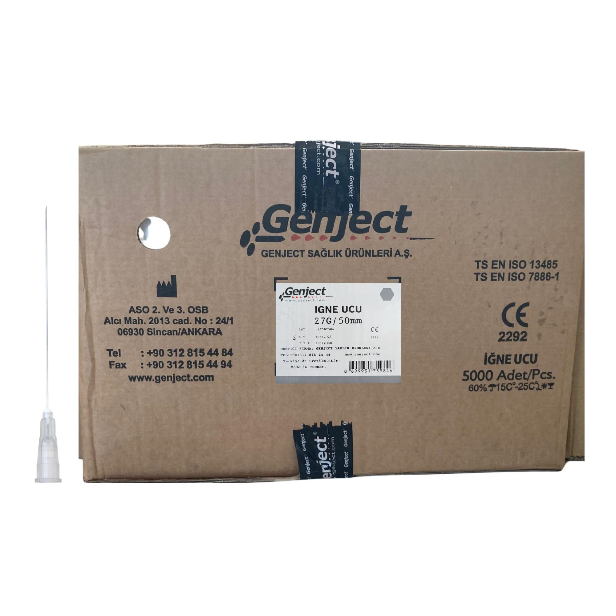 GENJECT - ENJEKTÖR İĞNE UCU DENTAL GRİ UZUN 27GX50MM - 5000 ADET