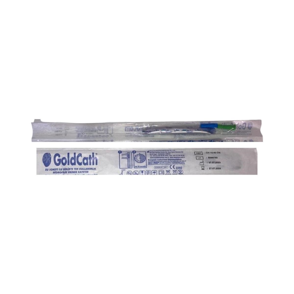 GOLDCATH - HİDROFİLİK ÜRİNER KATATER SU SOKETİ İLE TAK SONDA YETİŞKİN 14FR 40 CM