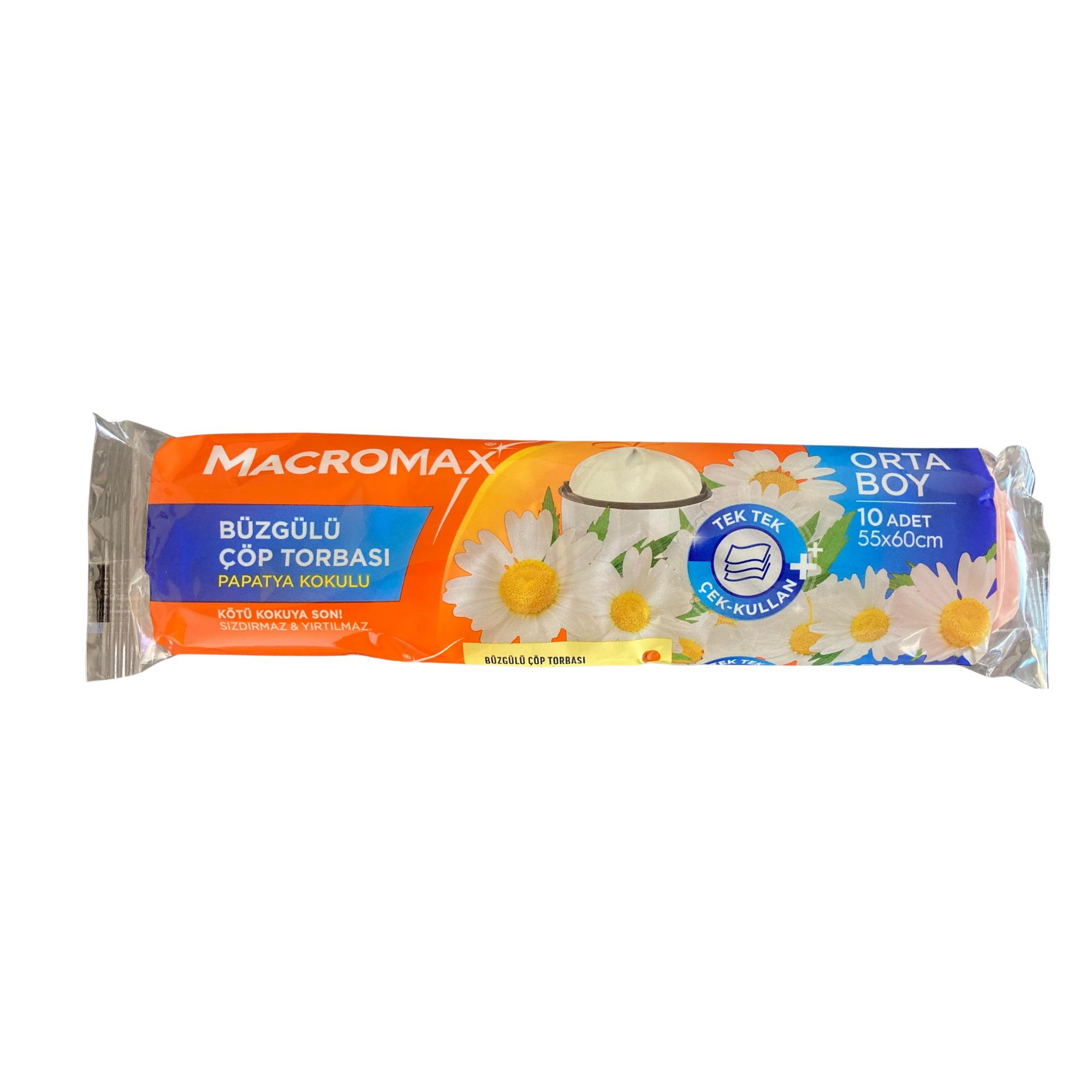 MACROMAX - ÇÖP TORBASI BÜZGÜLÜ PAPATYA KOKULU ORTA BOY 55X60 10 YAPRAK 1 RULO