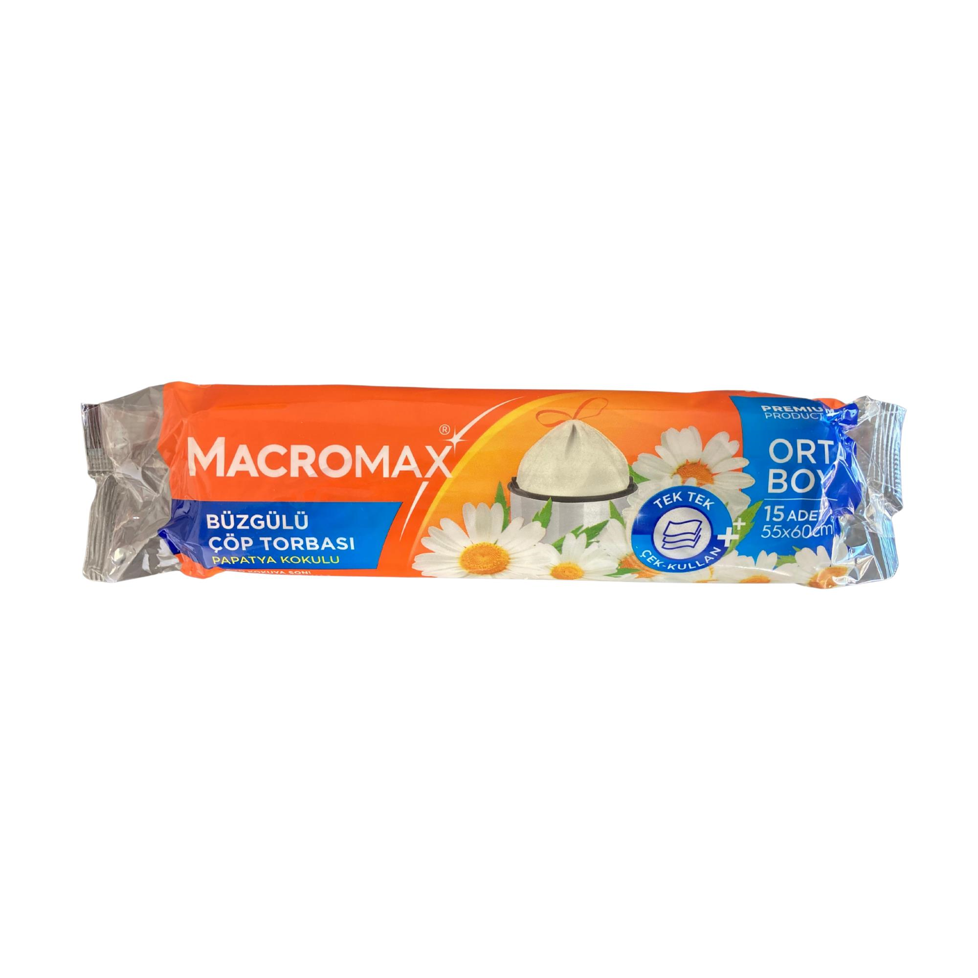 MACROMAX - ÇÖP TORBASI BÜZGÜLÜ PAPATYA KOKULU ORTA BOY 55X60 15 YAPRAK 1 RULO