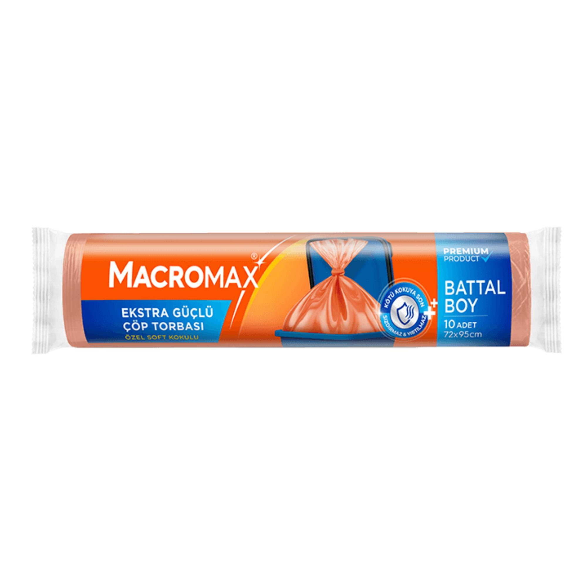 MACROMAX - ÇÖP TORBASI EKSTRA GÜÇLÜ BATTAL BOY 72X95 TURUNCU 10 ADETLİ 1 RULO