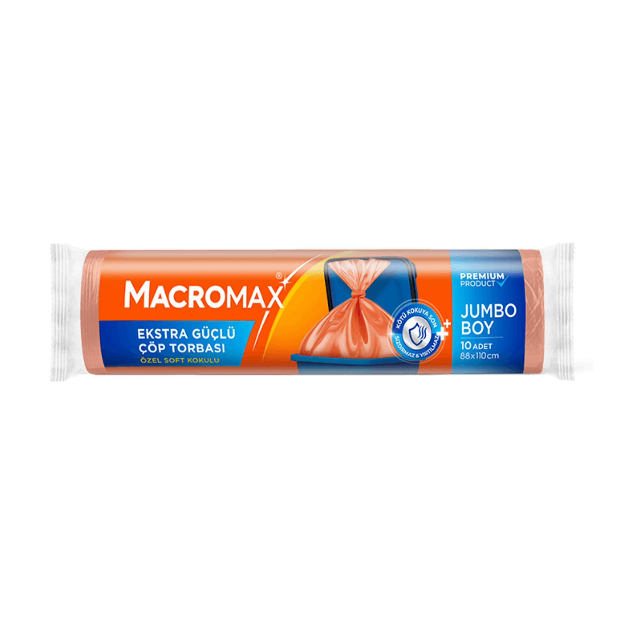 MACROMAX - ÇÖP TORBASI EKSTRA GÜÇLÜ JUMBO BOY 88X110 TURUNCU 10 ADETLİ 1 RULO