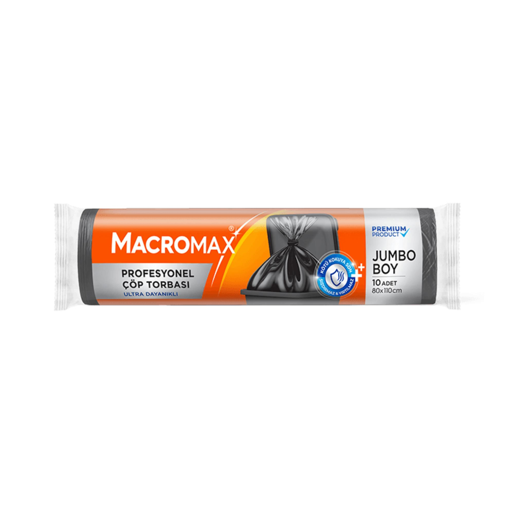 MACROMAX - ÇÖP TORBASI PROFESYONEL JUMBO BOY 80X110 SİYAH 10 ADETLİ 1 RULO