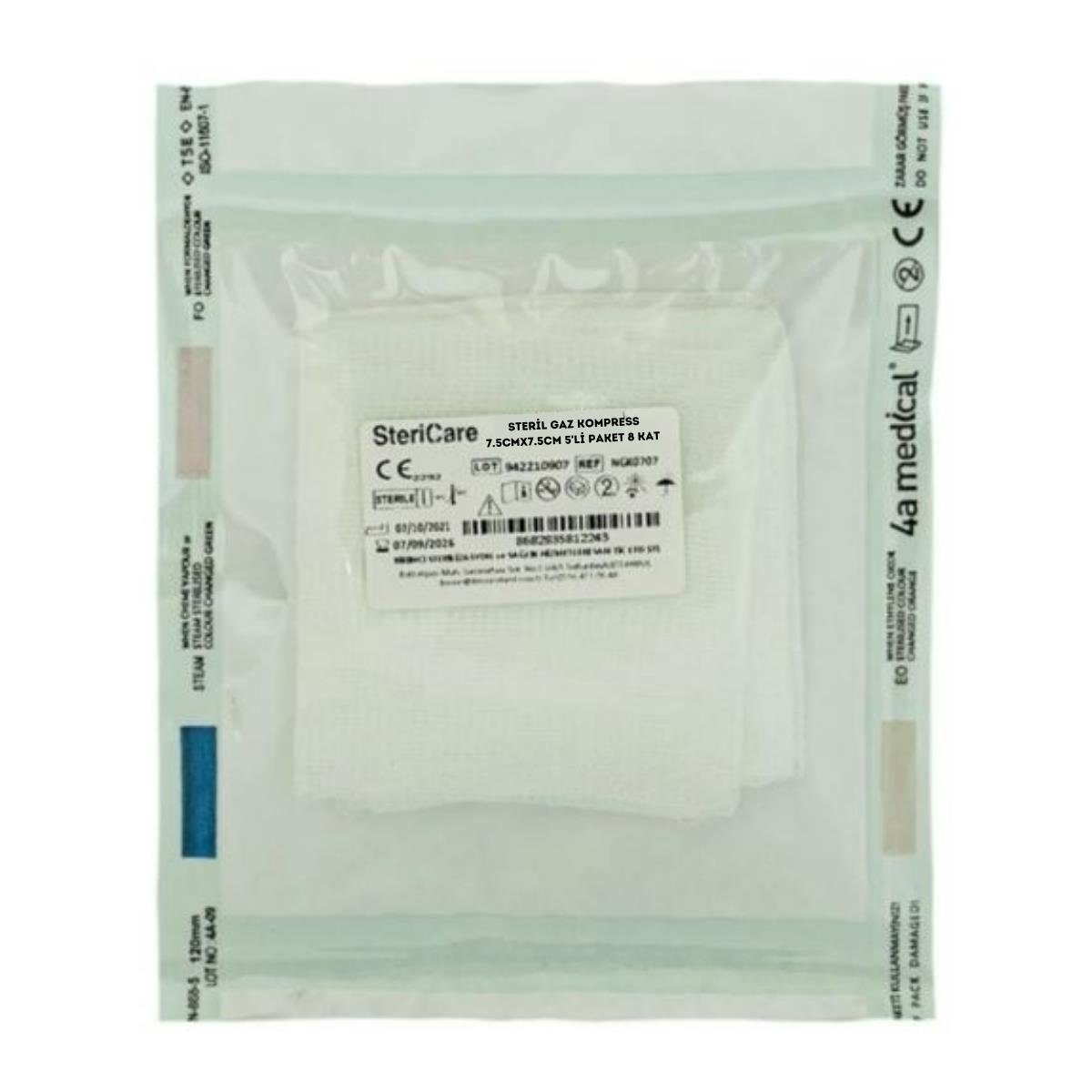 STERİCARE - STERİL SPANÇ 7.5CM X 7.5CM 8 KAT 5Lİ PAKET