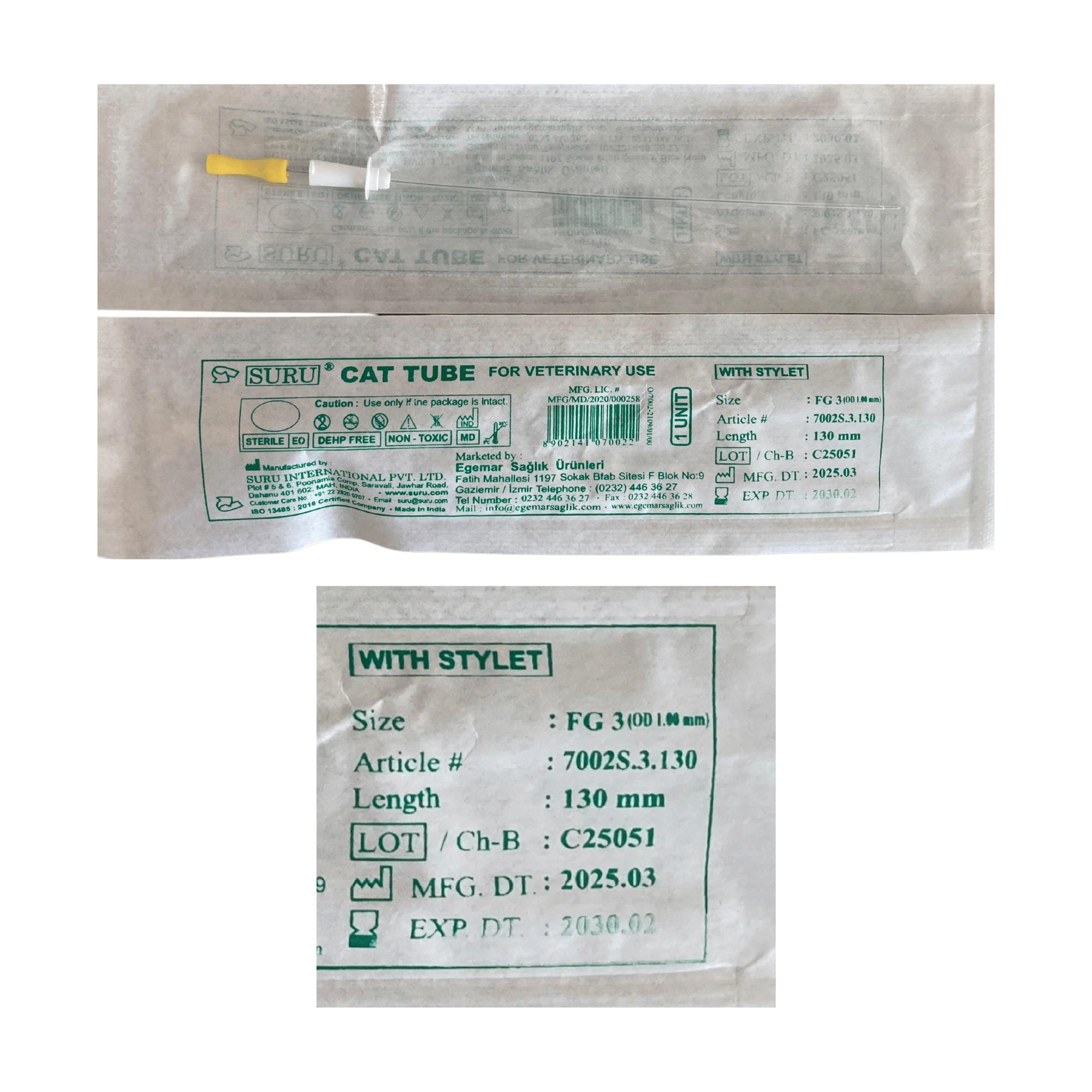 SURU - KEDİ İDRAR SONDASI MANDRENLİ FG3 1.0X130MM - 12 ADET
