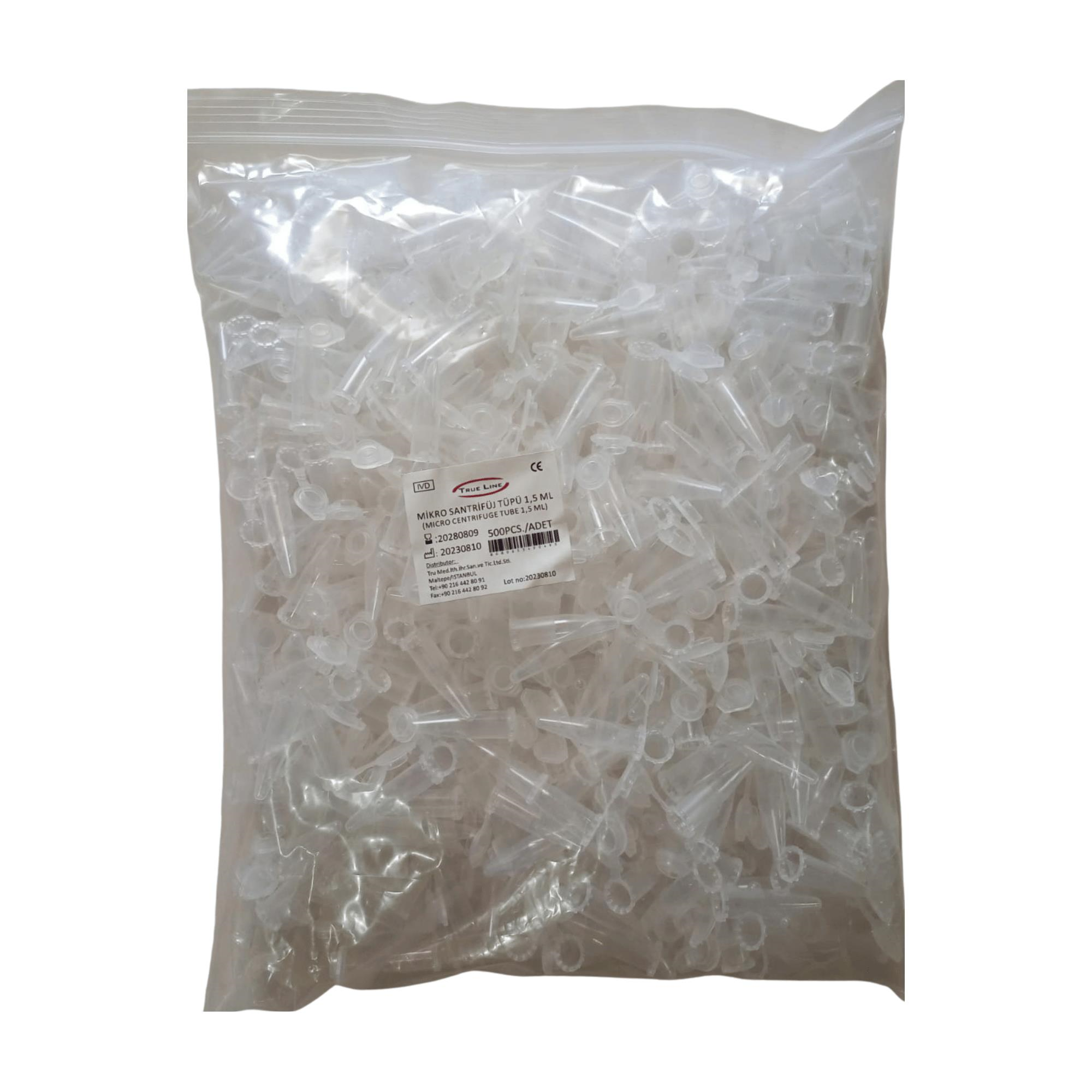 TRUE LİNE - MİKRO SANTRİFÜJ EPPENDORF TÜPÜ KAPAKLI 1.5ML - 500 ADET