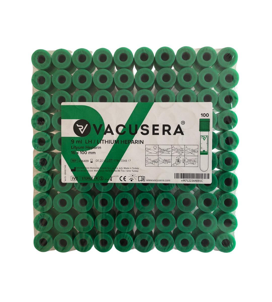 VACUSERA - 2ML KAN TÜPÜ PLASTİK LİTYUM HEPARİNLİ YEŞİL REF: 234402 - 100 ADET