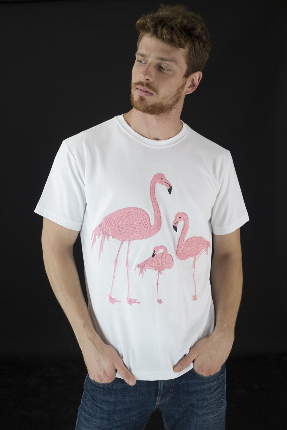 EMBROIDERED FLAMINGO Tshirt