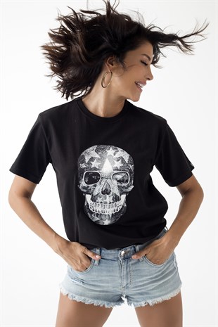 DIGITAL PRINTED-EMBROIDERED SKULL Tshirt