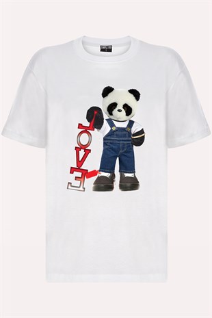 Panda Printed Unisex Tshirt (Beyaz)