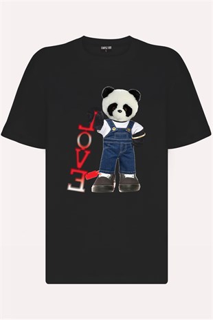 Panda Printed Unisex Tshirt (Siyah)