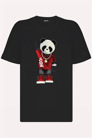 Panda Printed Unisex Tshirt (Siyah)