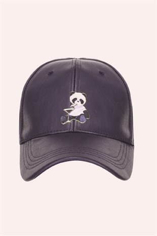 PANDA PATCH baseball cap (navy blue) leather