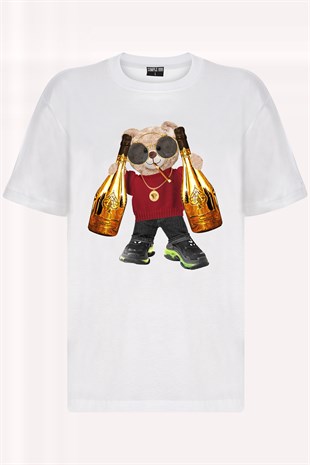 Teddy Printed Unisex Tshirt (Beyaz)