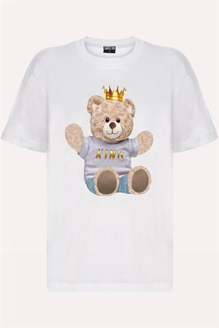 Teddy Printed Unisex Tshirt (Beyaz)