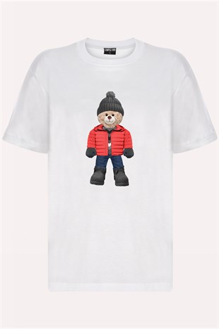 Teddy Printed Unisex Tshirt (Beyaz)